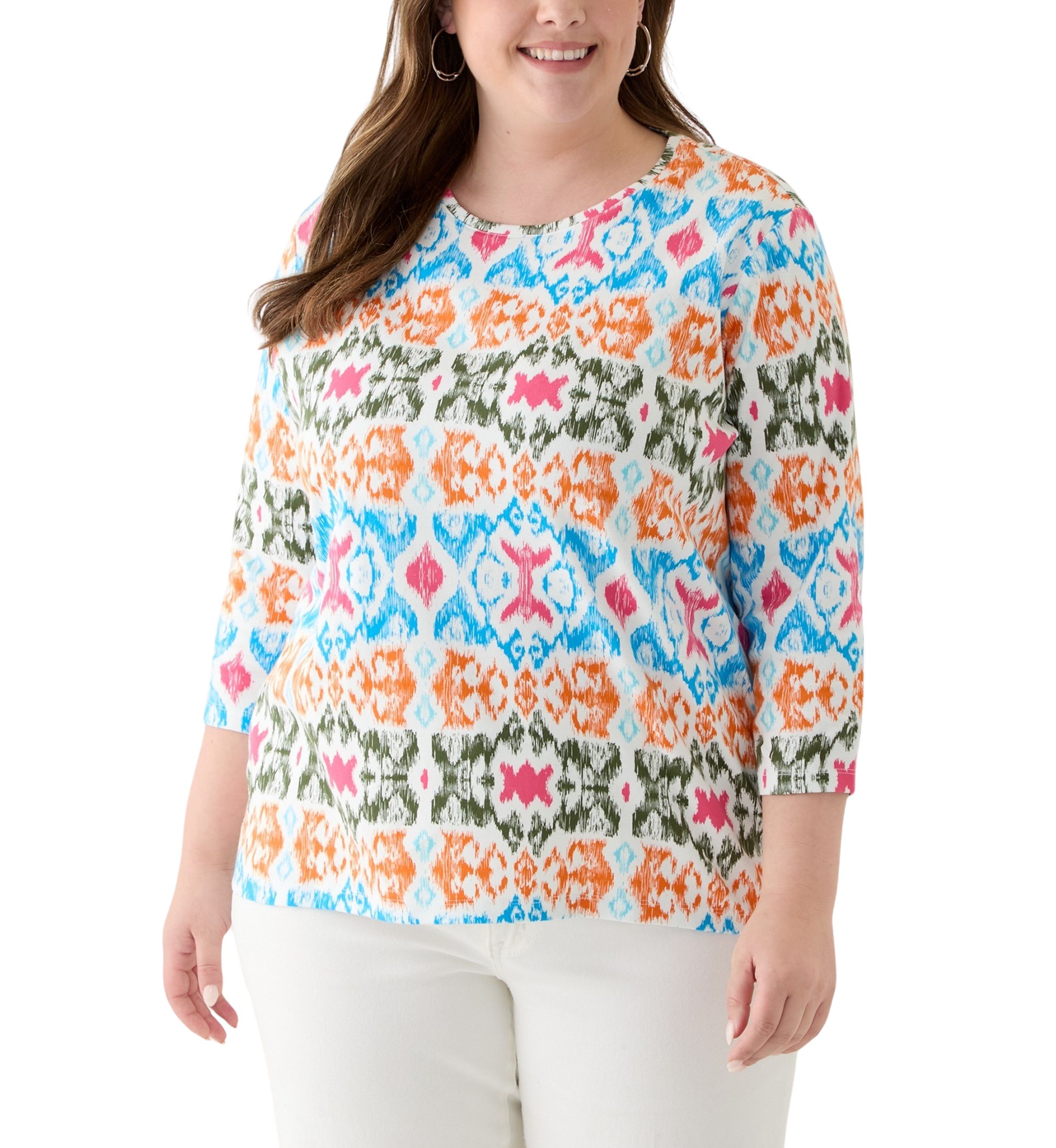 Plus Size 3/4 Sleeve Printed Shirt 