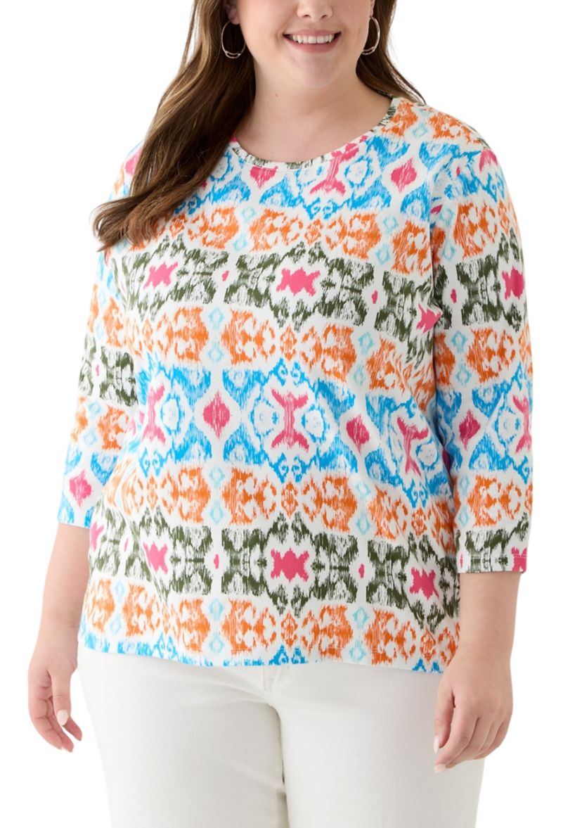 Plus Size 3/4 Sleeve Printed Shirt 