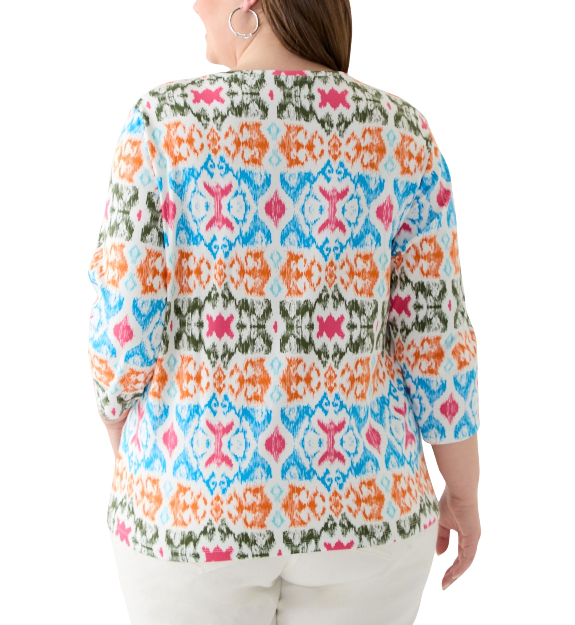 Plus Size 3/4 Sleeve Printed Shirt 