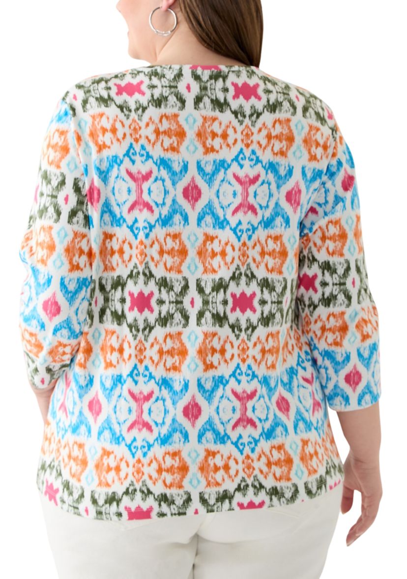 Plus Size 3/4 Sleeve Printed Shirt 