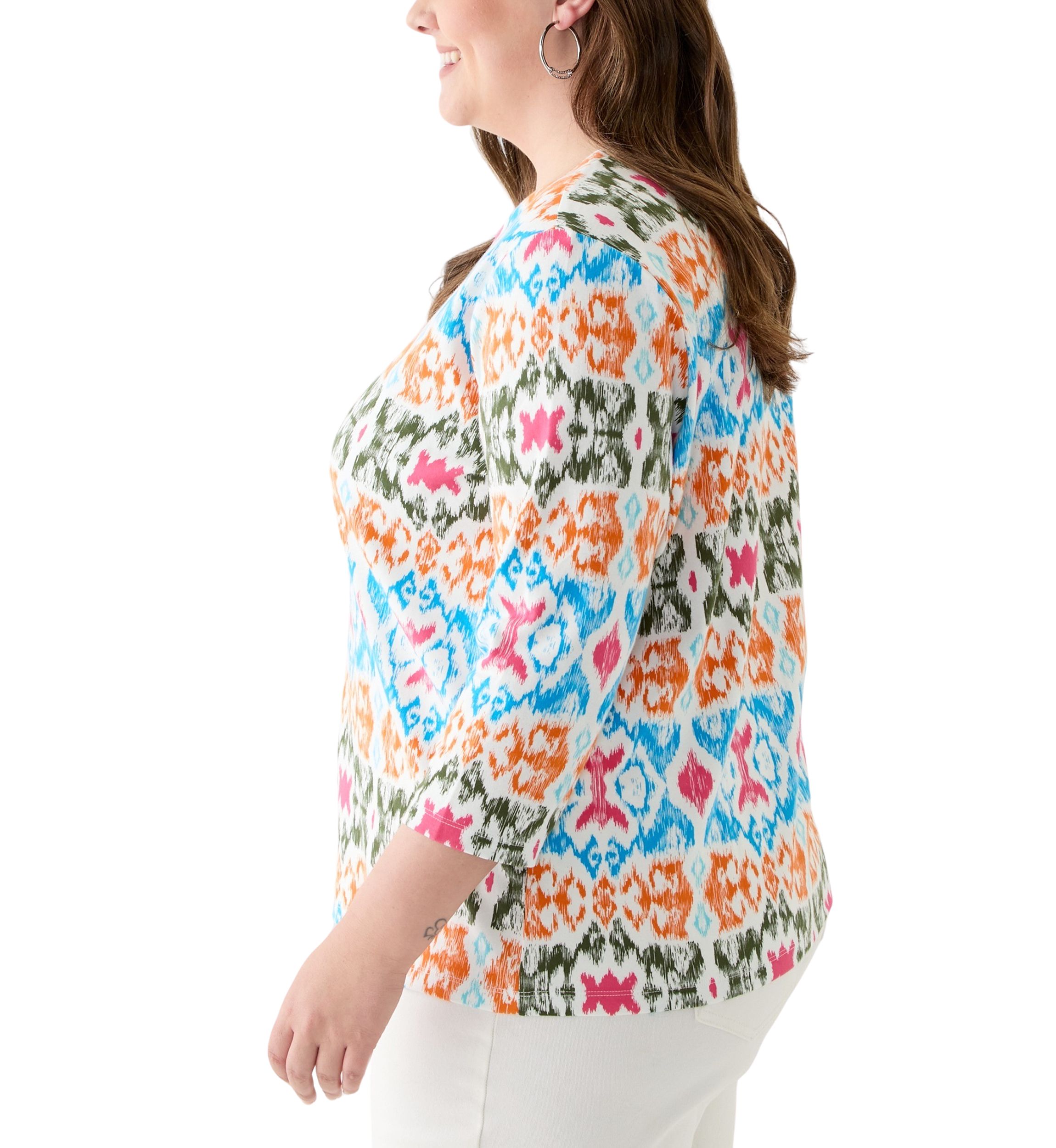 Plus Size 3/4 Sleeve Printed Shirt 