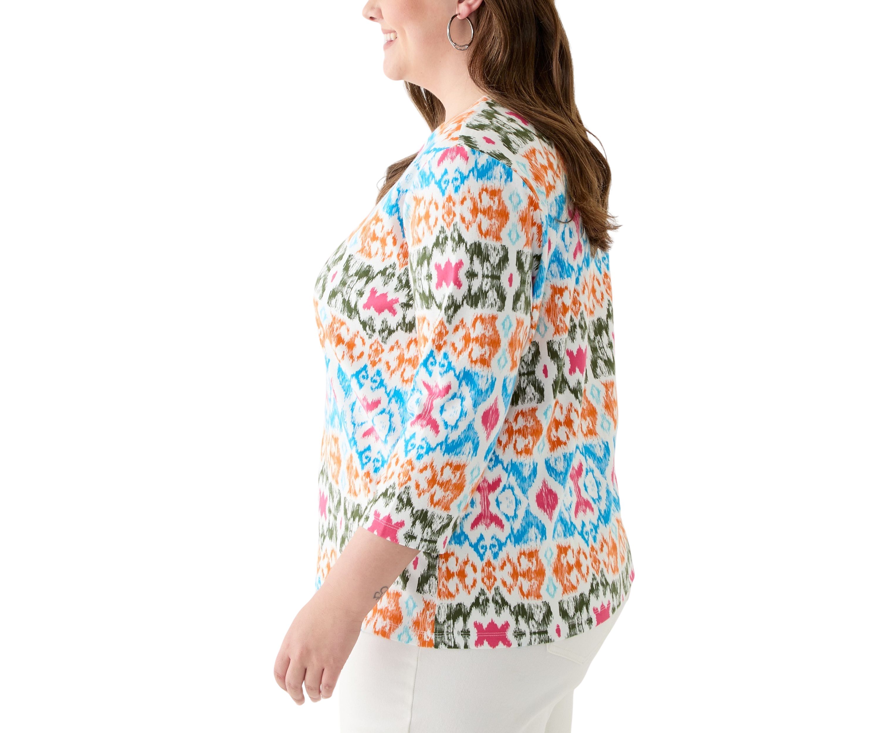 Plus Size 3/4 Sleeve Printed Shirt 