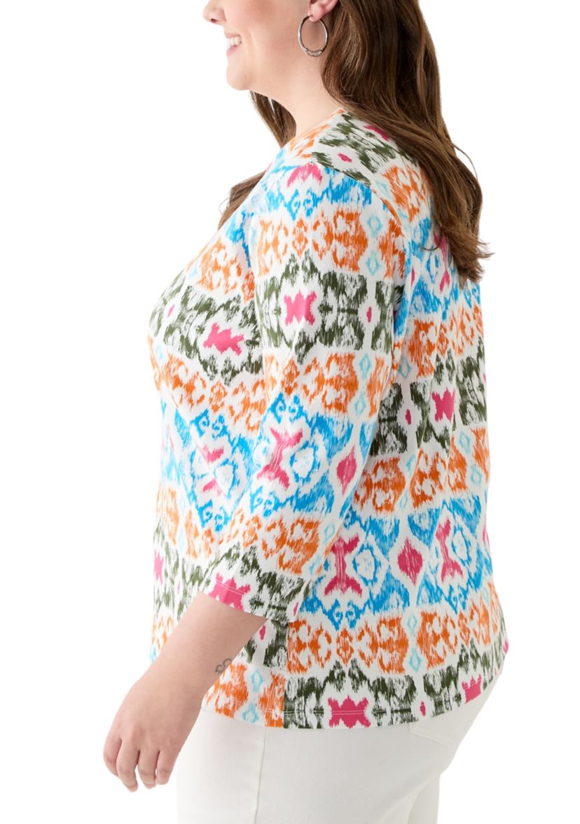 Plus Size 3/4 Sleeve Printed Shirt 