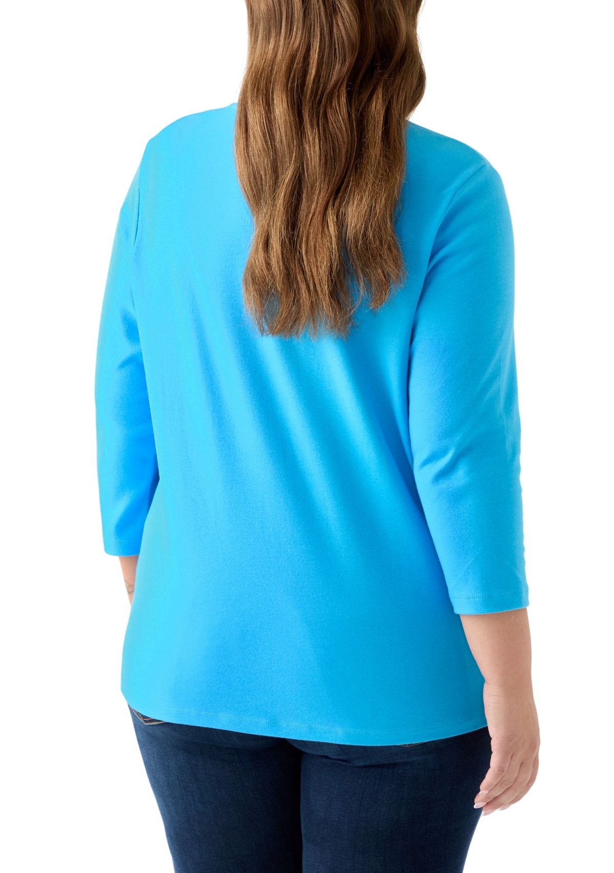 Plus Size 3/4 Sleeve Crew Neck Graphic T-Shirt