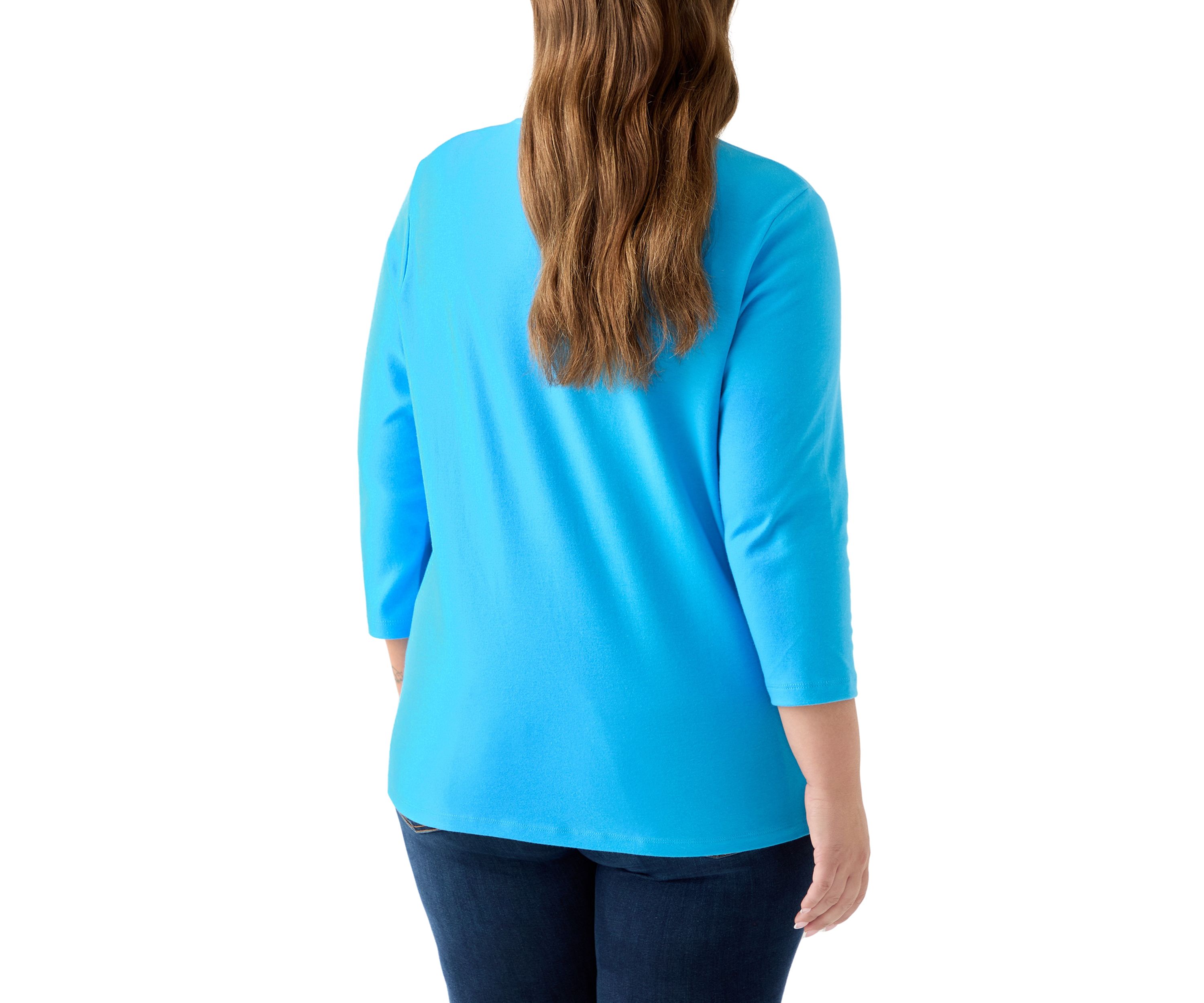 Plus Size 3/4 Sleeve Crew Neck Graphic T-Shirt