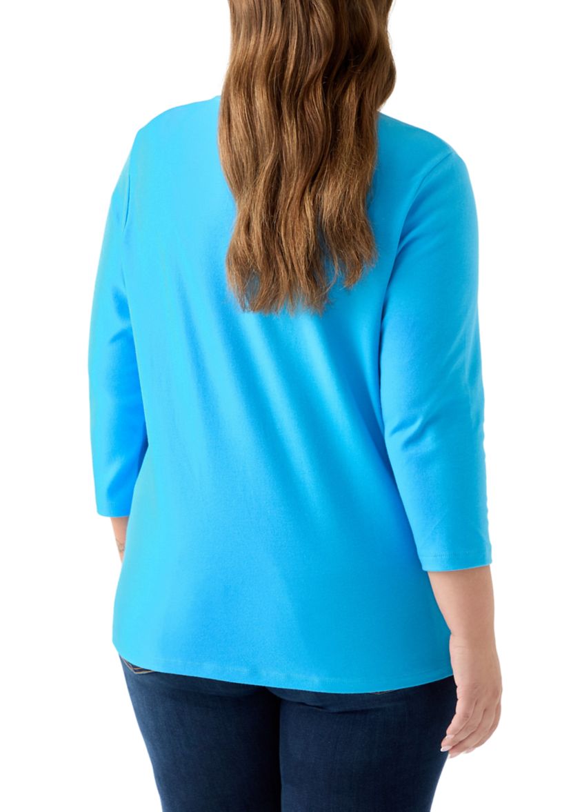 Plus Size 3/4 Sleeve Crew Neck Graphic T-Shirt