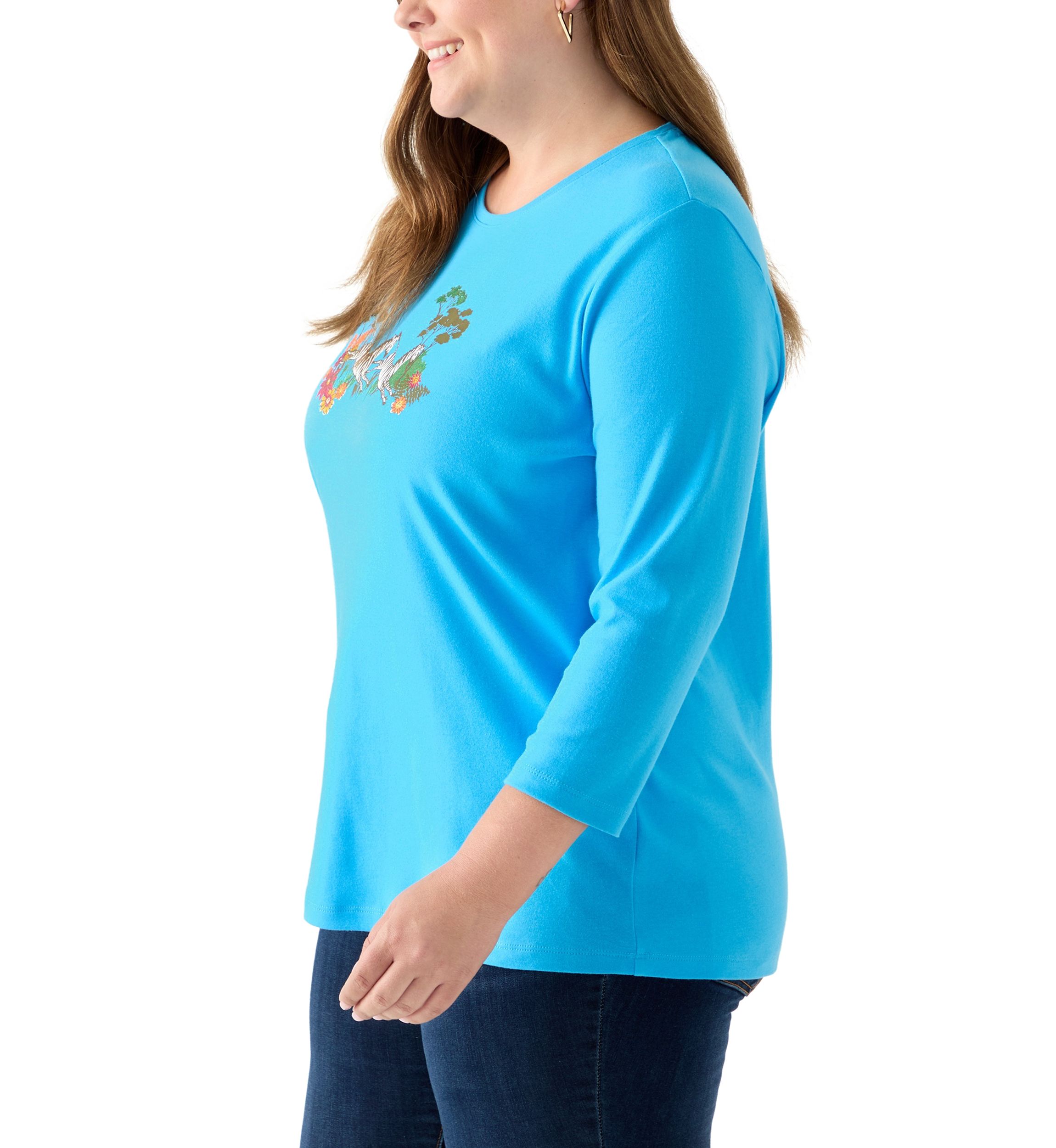 Plus Size 3/4 Sleeve Crew Neck Graphic T-Shirt