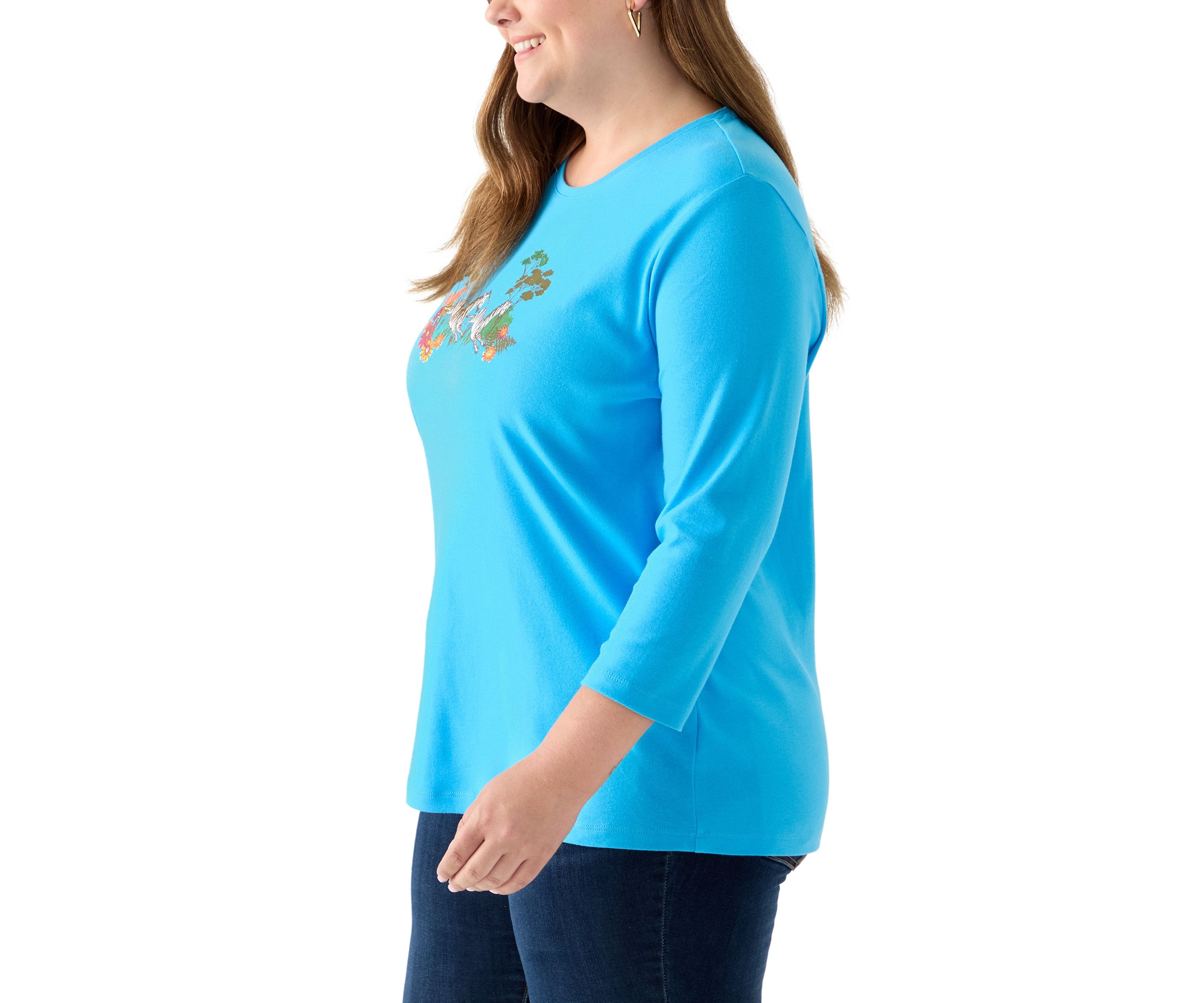 Plus Size 3/4 Sleeve Crew Neck Graphic T-Shirt