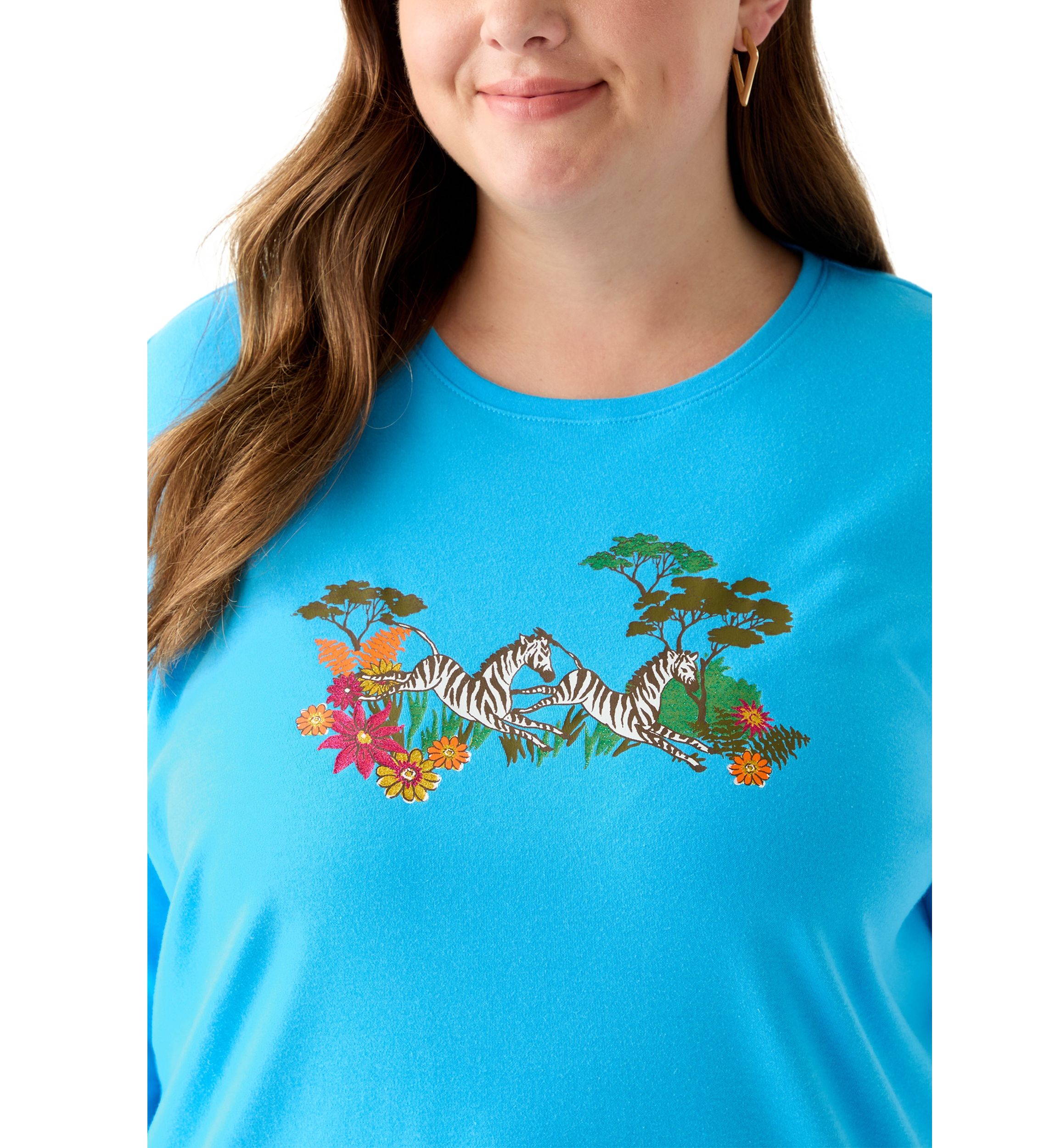 Plus Size 3/4 Sleeve Crew Neck Graphic T-Shirt