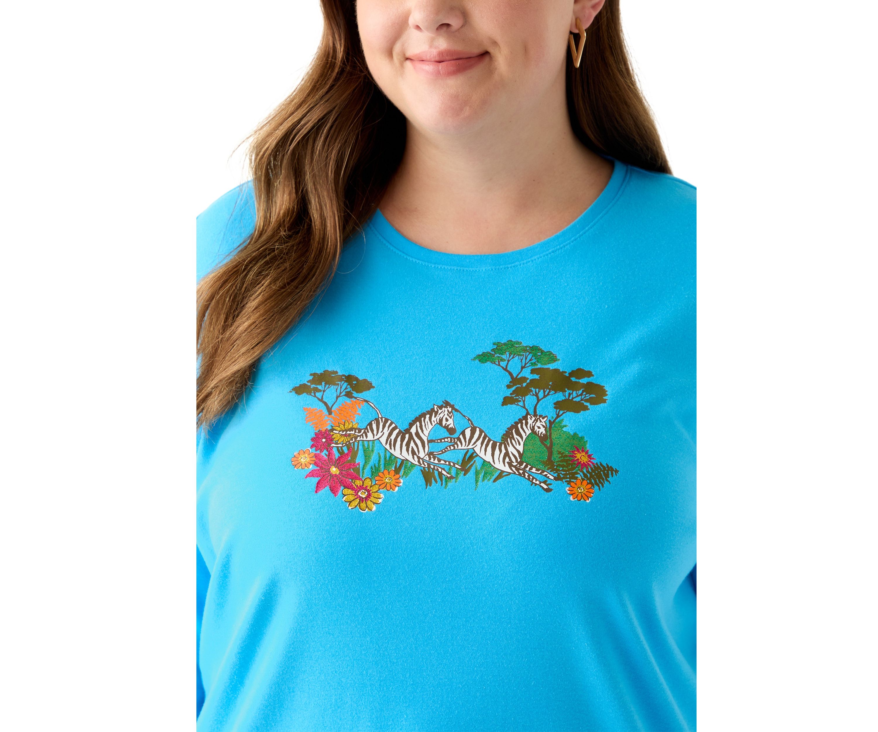 Plus Size 3/4 Sleeve Crew Neck Graphic T-Shirt