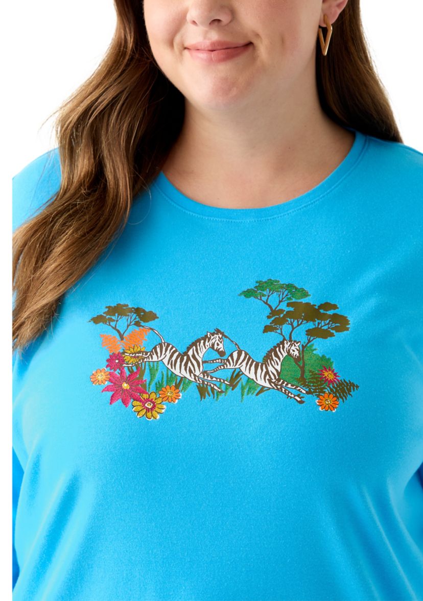 Plus Size 3/4 Sleeve Crew Neck Graphic T-Shirt