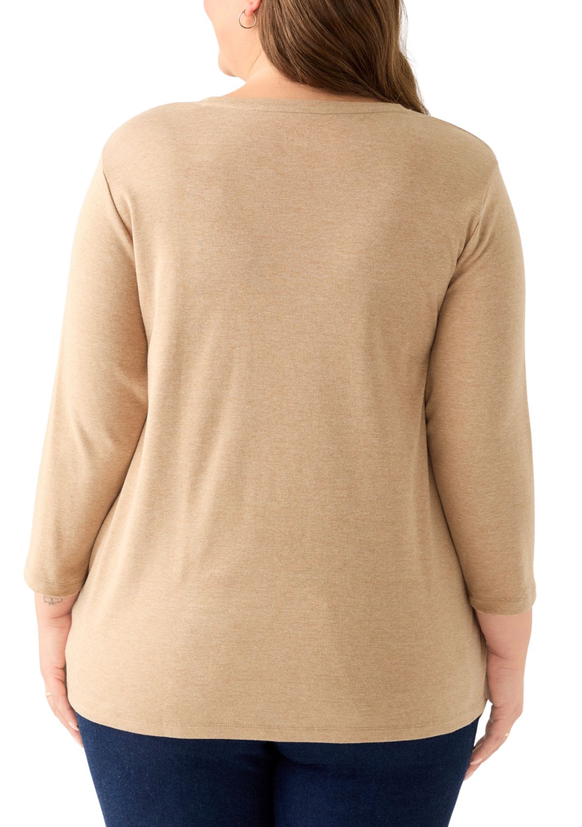 Plus Size 3/4 Sleeve Crew Neck Heather Graphic T-Shirt