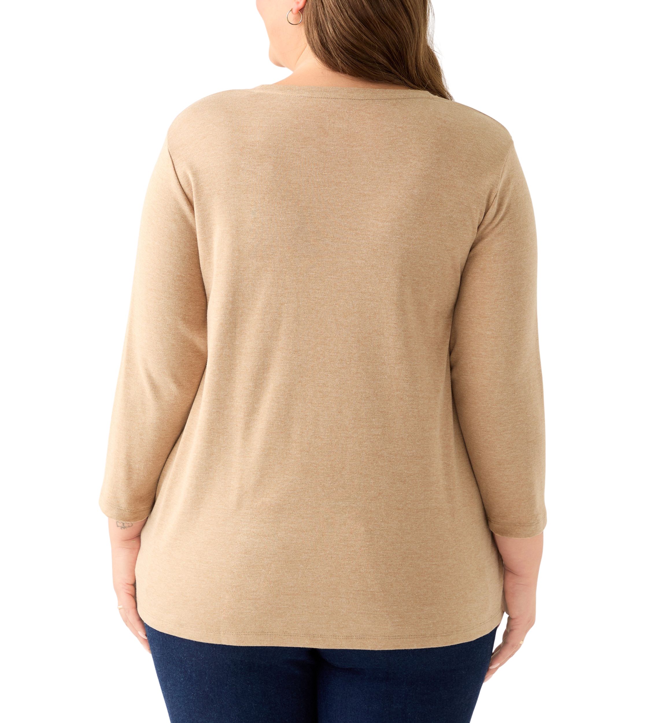 Plus Size 3/4 Sleeve Crew Neck Heather Graphic T-Shirt