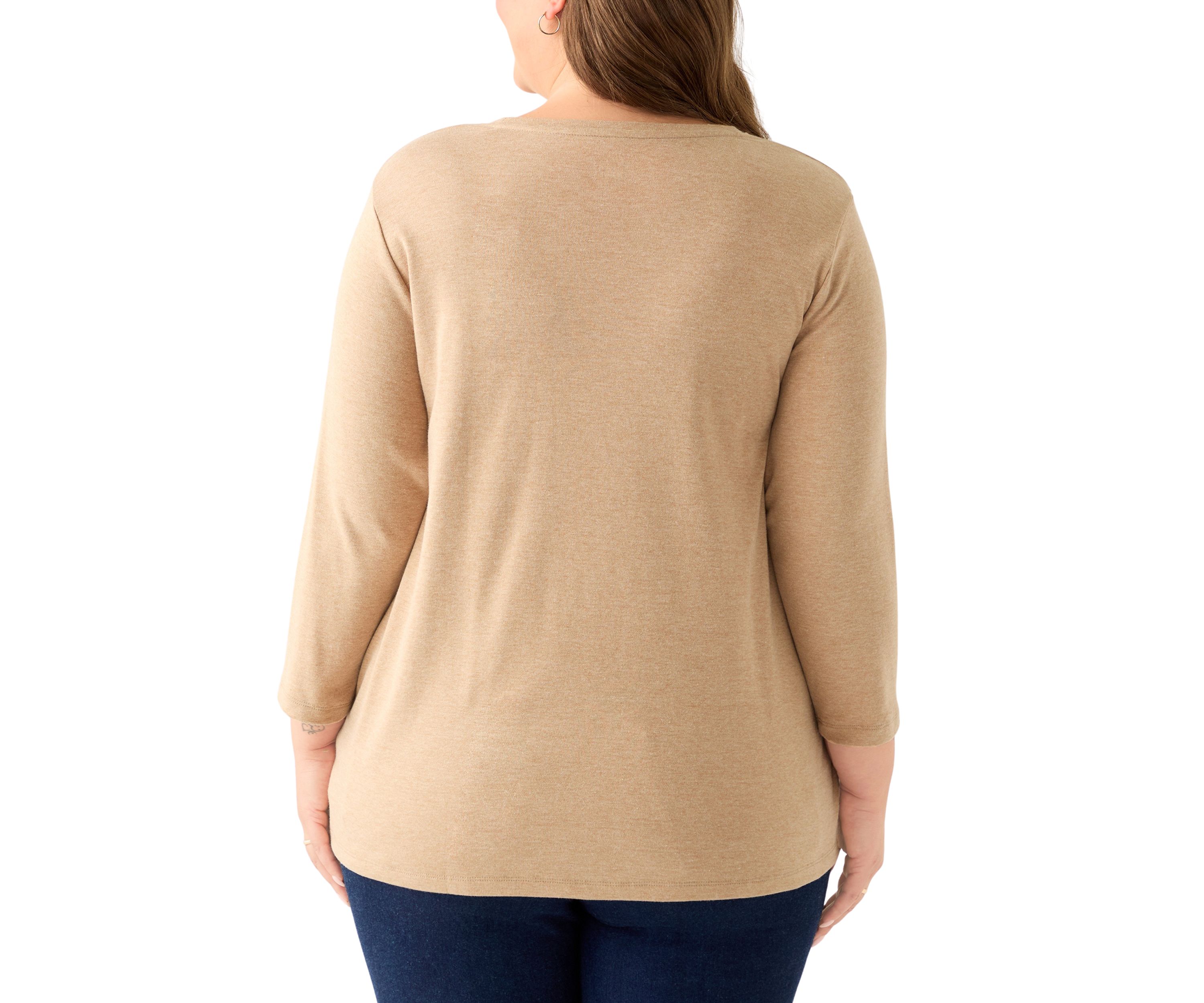 Plus Size 3/4 Sleeve Crew Neck Heather Graphic T-Shirt