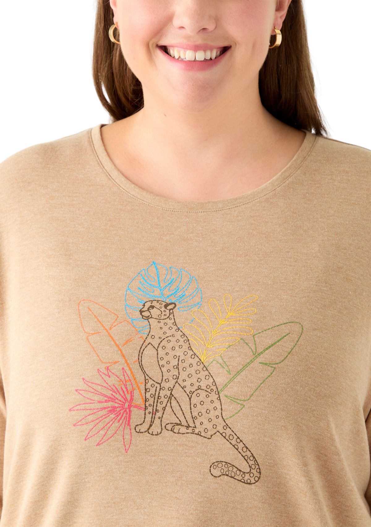 Plus Size 3/4 Sleeve Crew Neck Heather Graphic T-Shirt