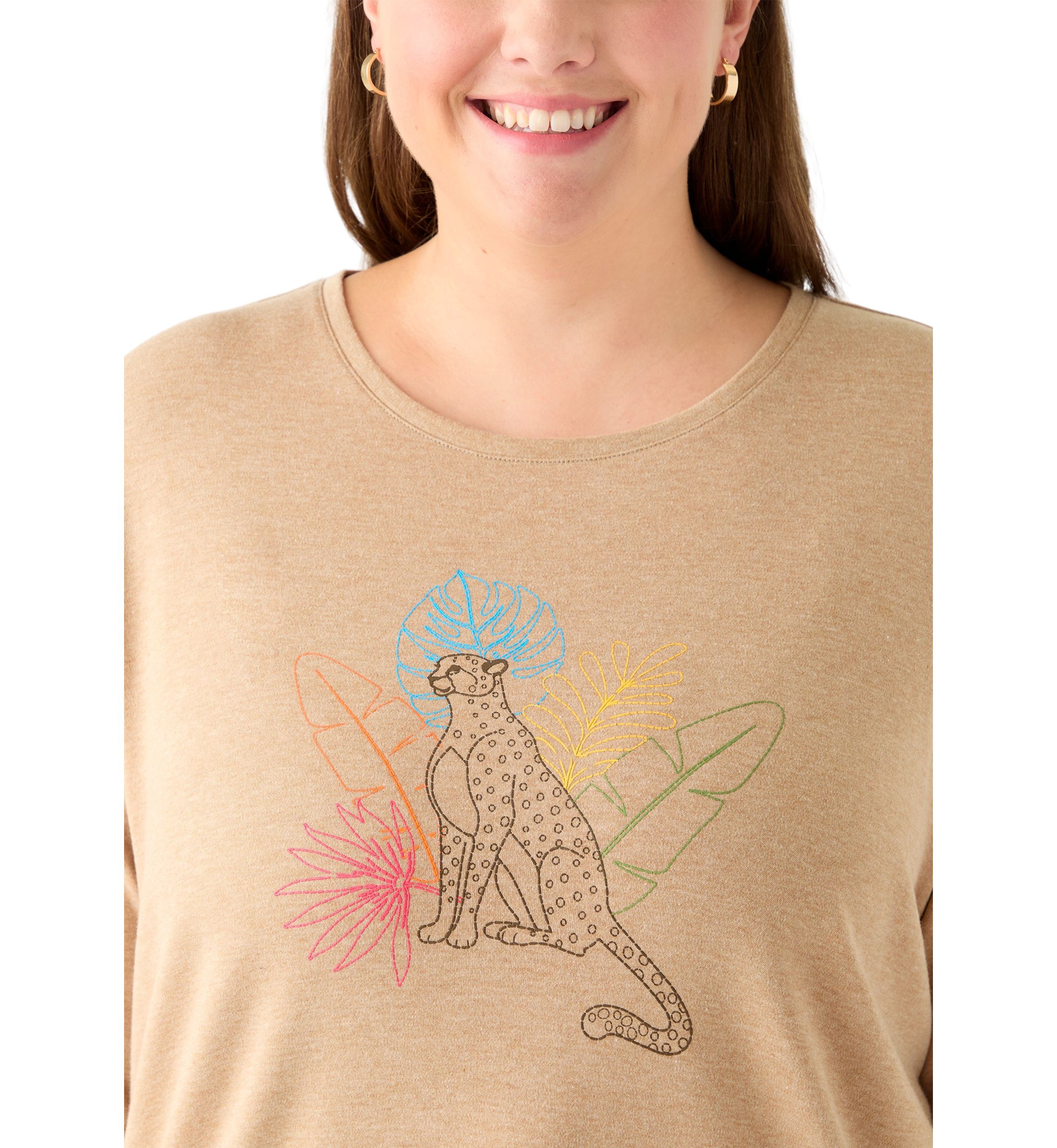 Plus Size 3/4 Sleeve Crew Neck Heather Graphic T-Shirt