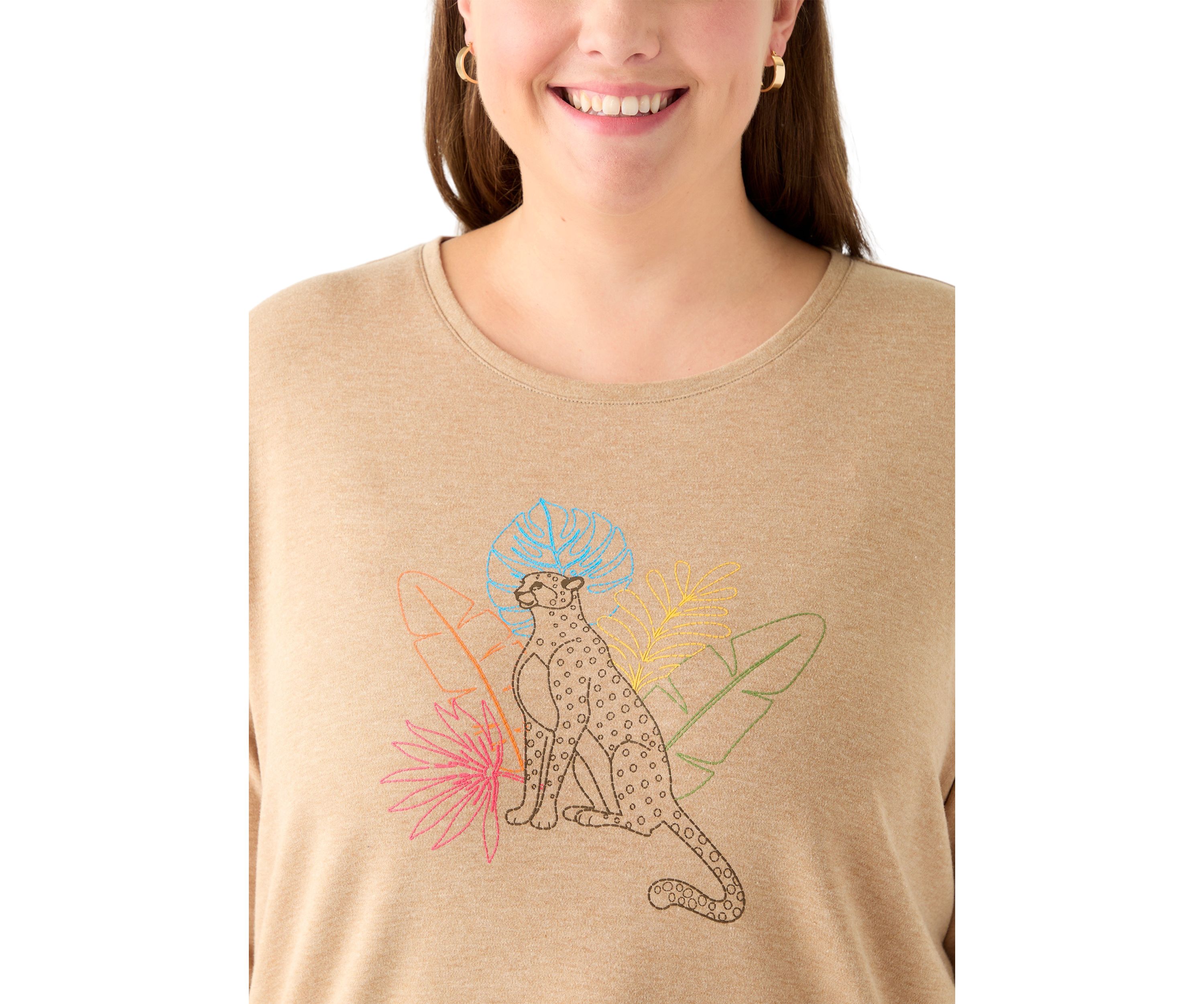 Plus Size 3/4 Sleeve Crew Neck Heather Graphic T-Shirt