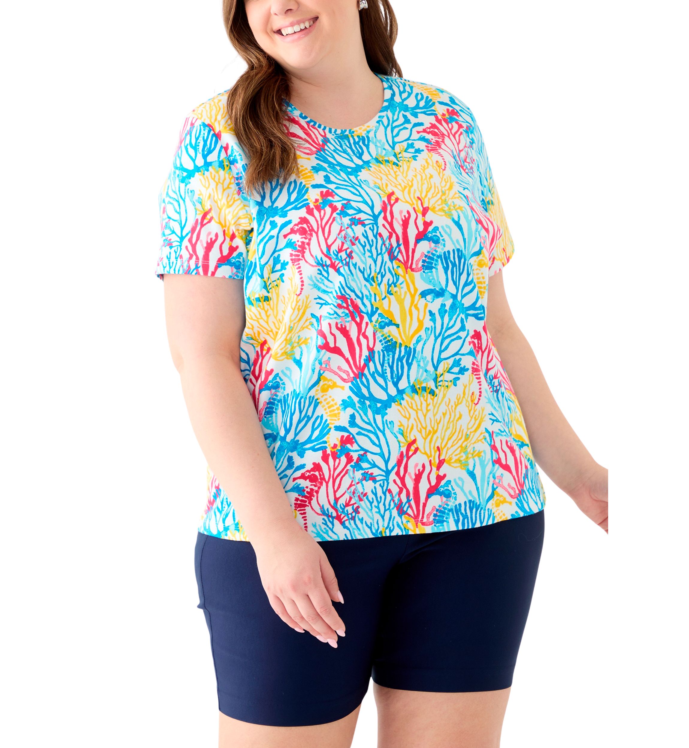Plus Size Printed Crew Neck Top