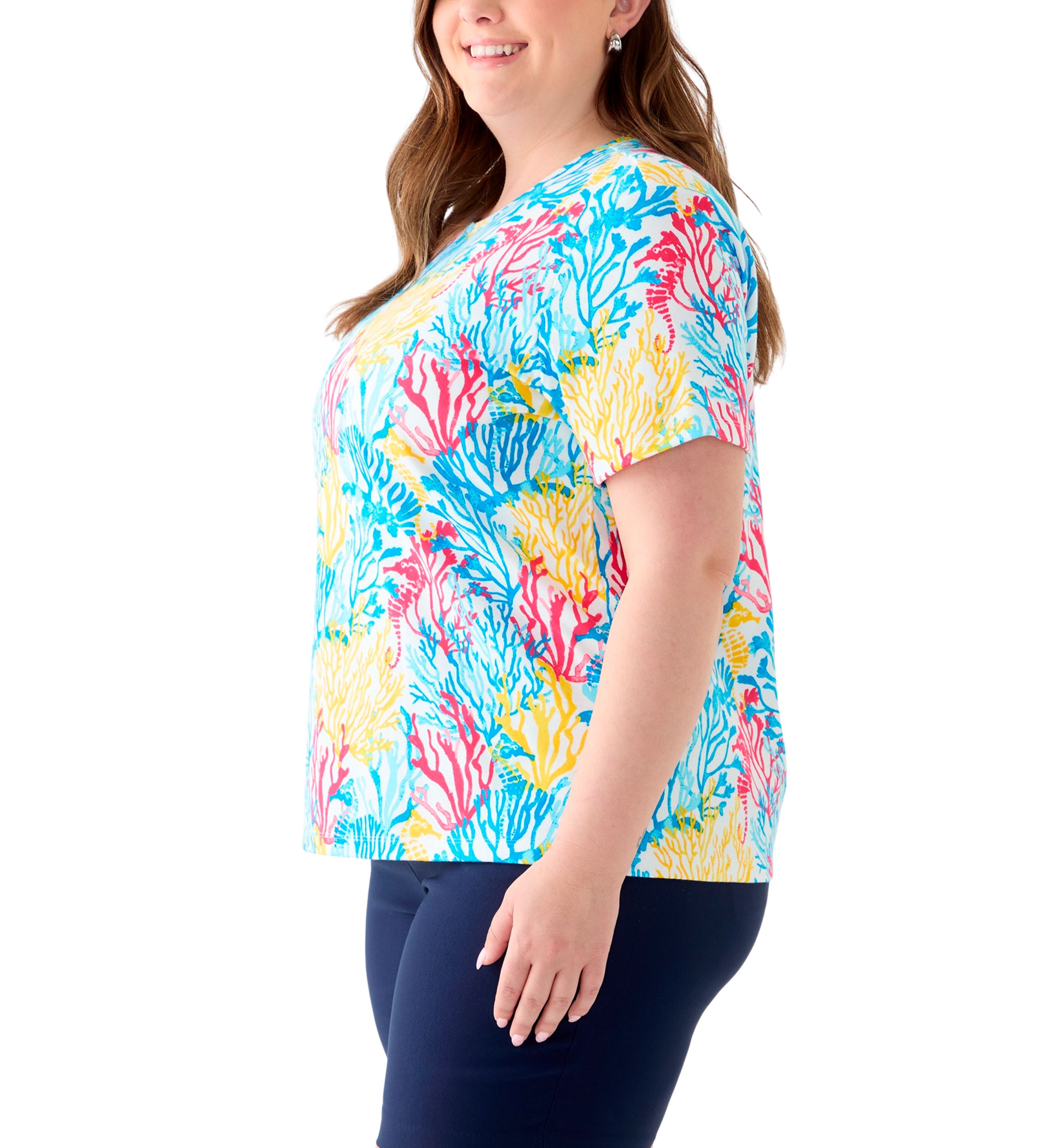 Plus Size Printed Crew Neck Top