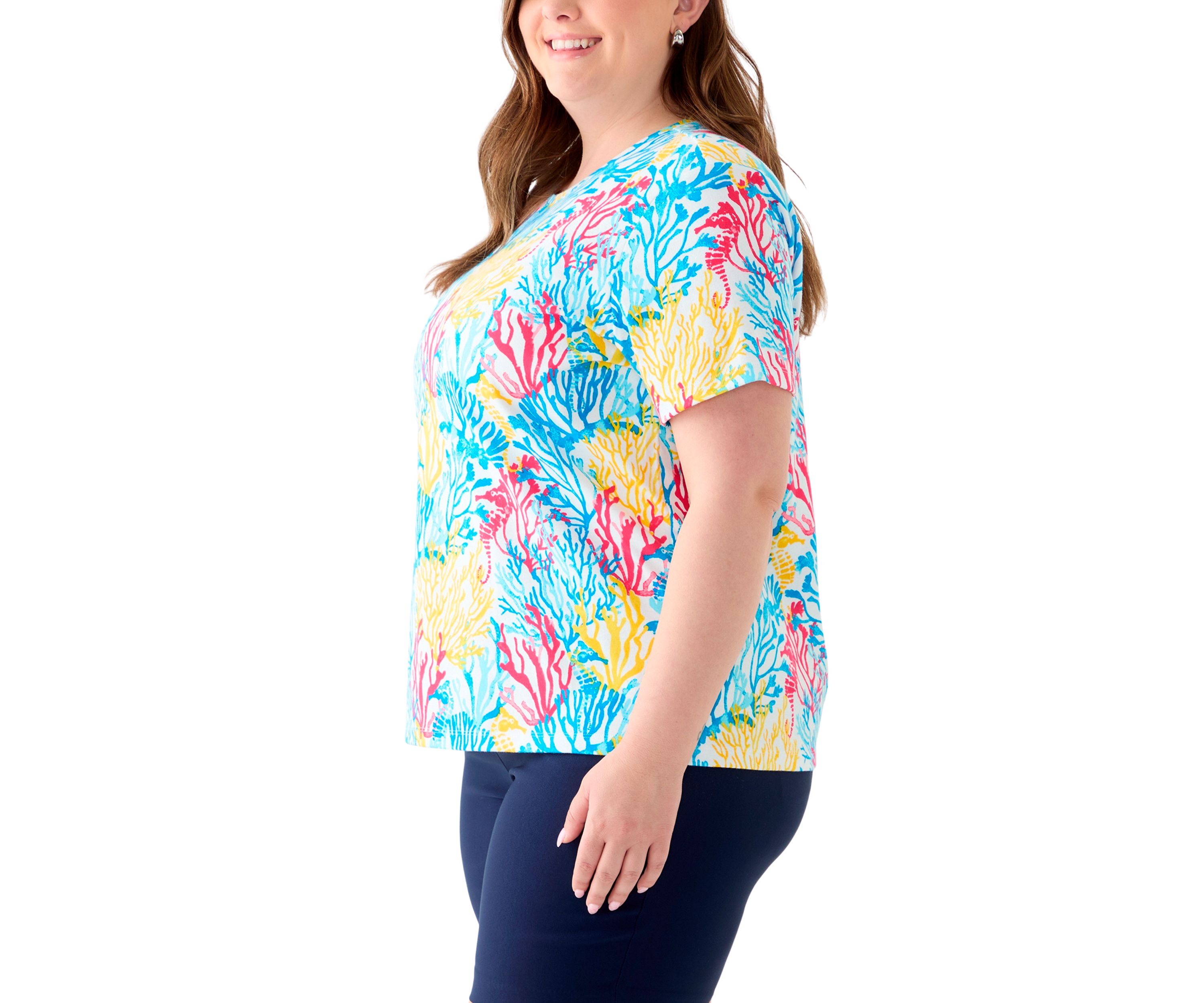 Plus Size Printed Crew Neck Top