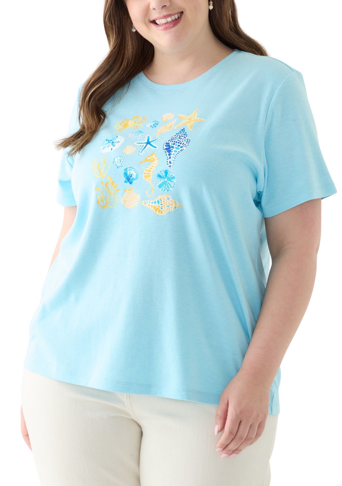 Plus Size Seashell Graphic T-Shirt 