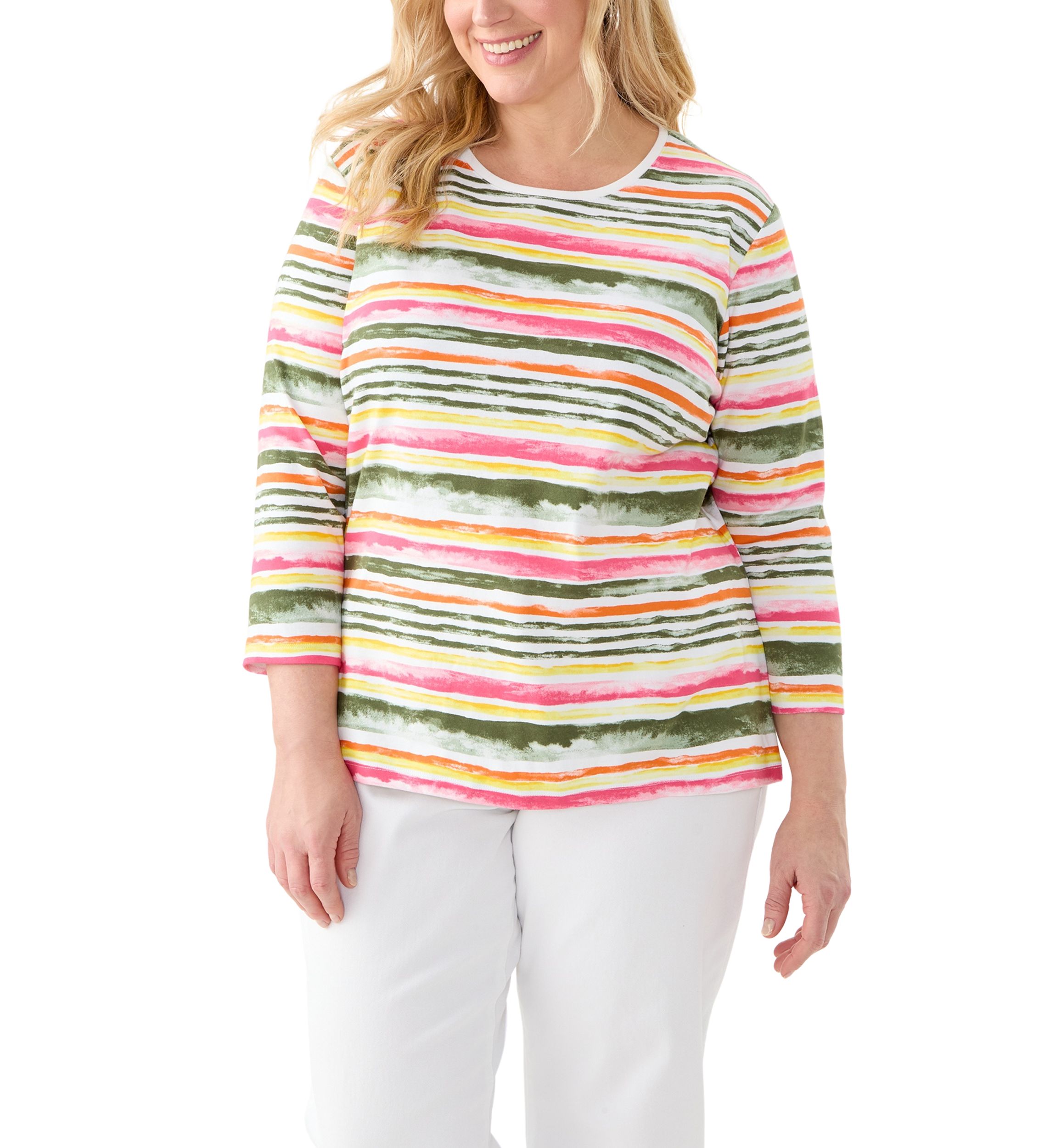 Plus Size 3/4 Sleeve Printed Shirt 