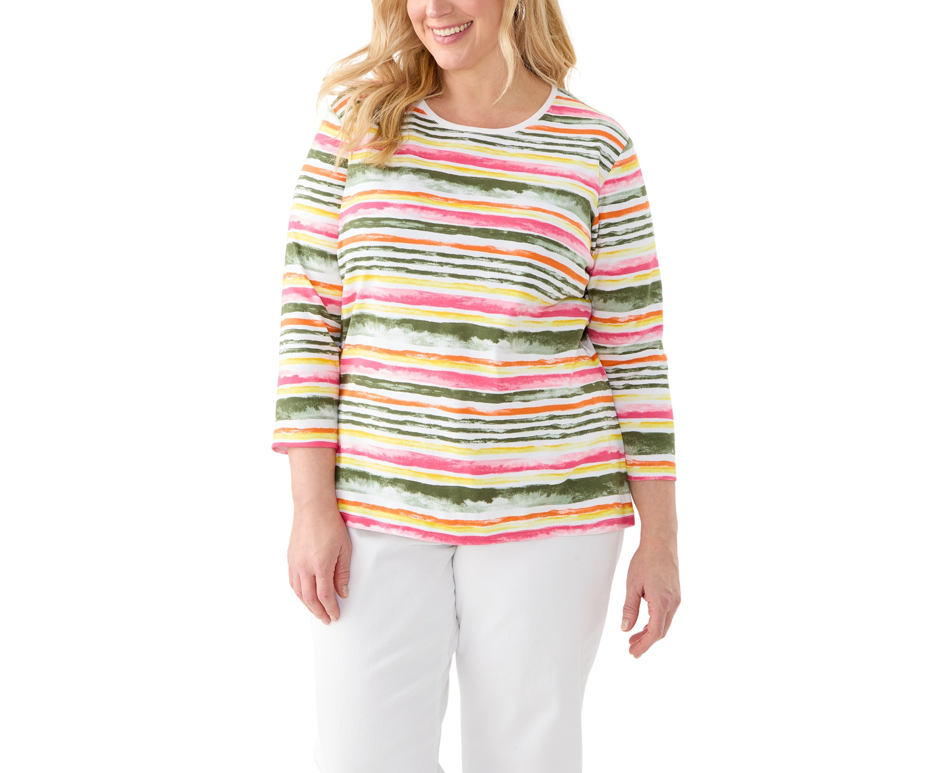 Plus Size 3/4 Sleeve Printed Shirt 