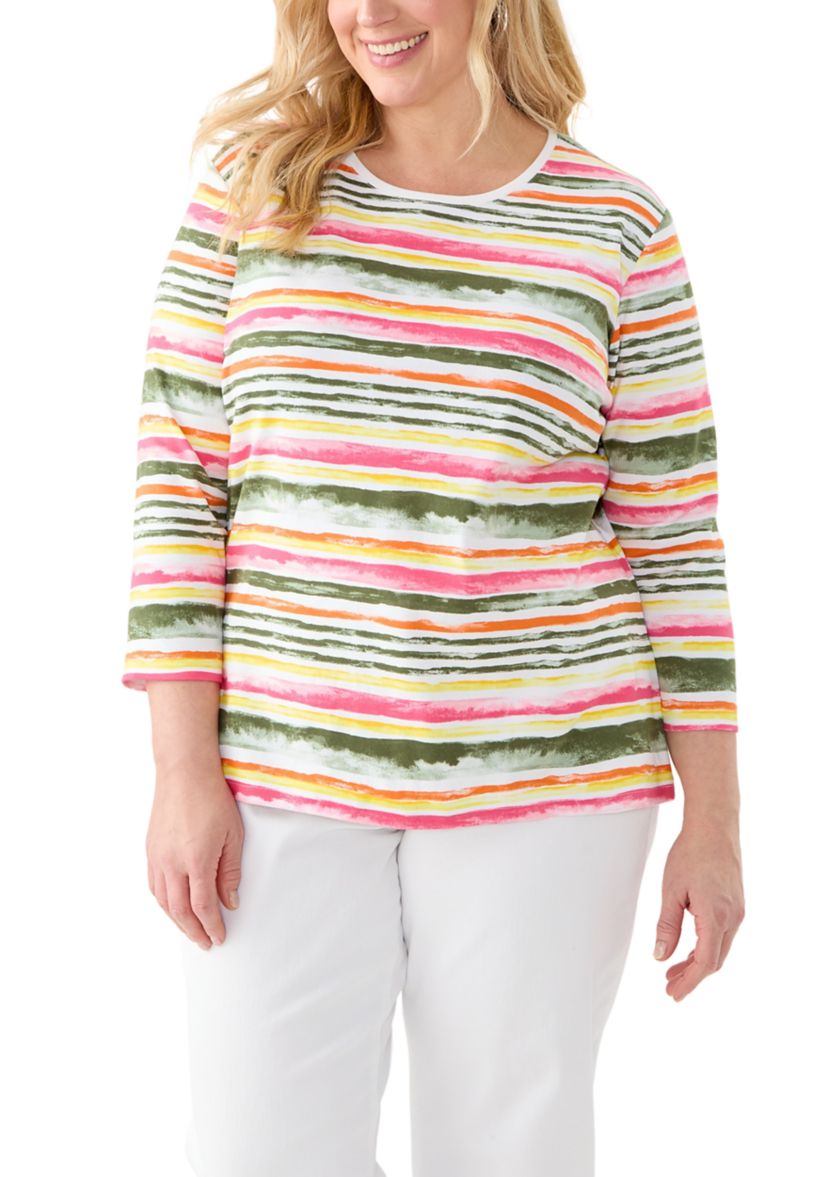 Plus Size 3/4 Sleeve Printed Shirt 