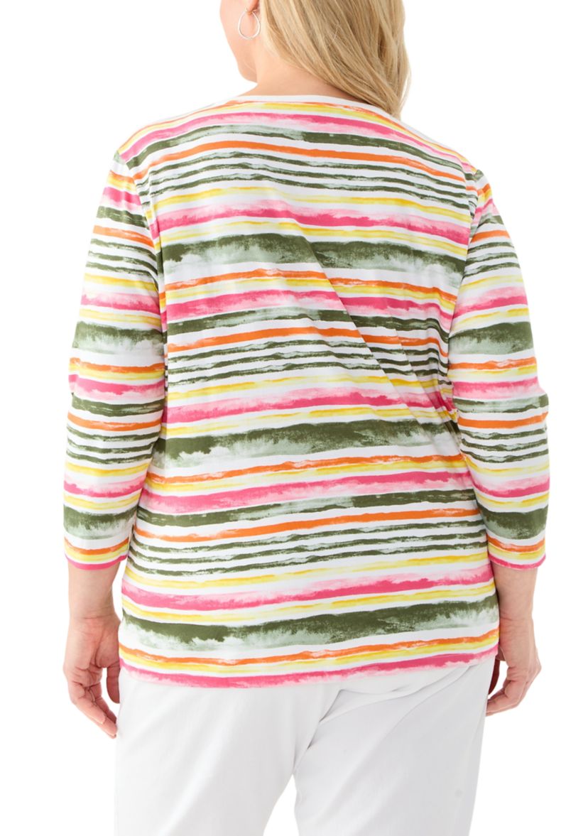 Plus Size 3/4 Sleeve Printed Shirt 