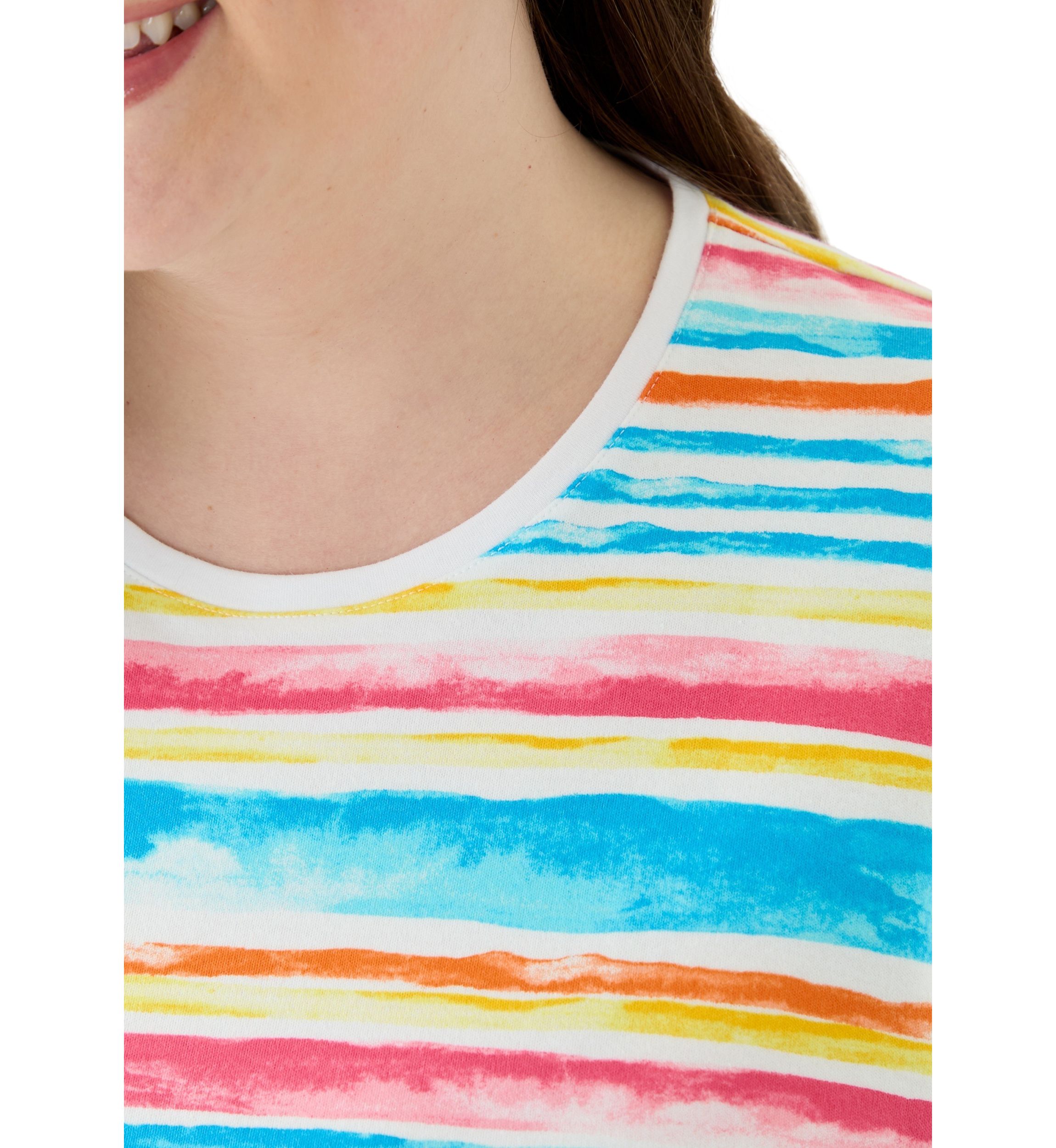 Plus Size Short Sleeve Crew Neck Stripe Print Top