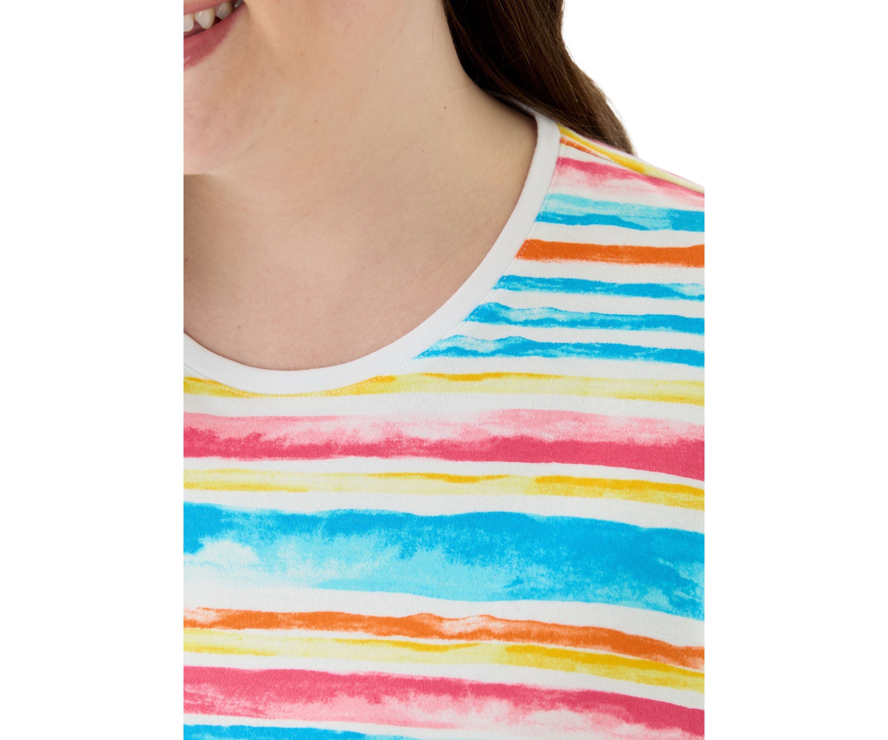 Plus Size Short Sleeve Crew Neck Stripe Print Top