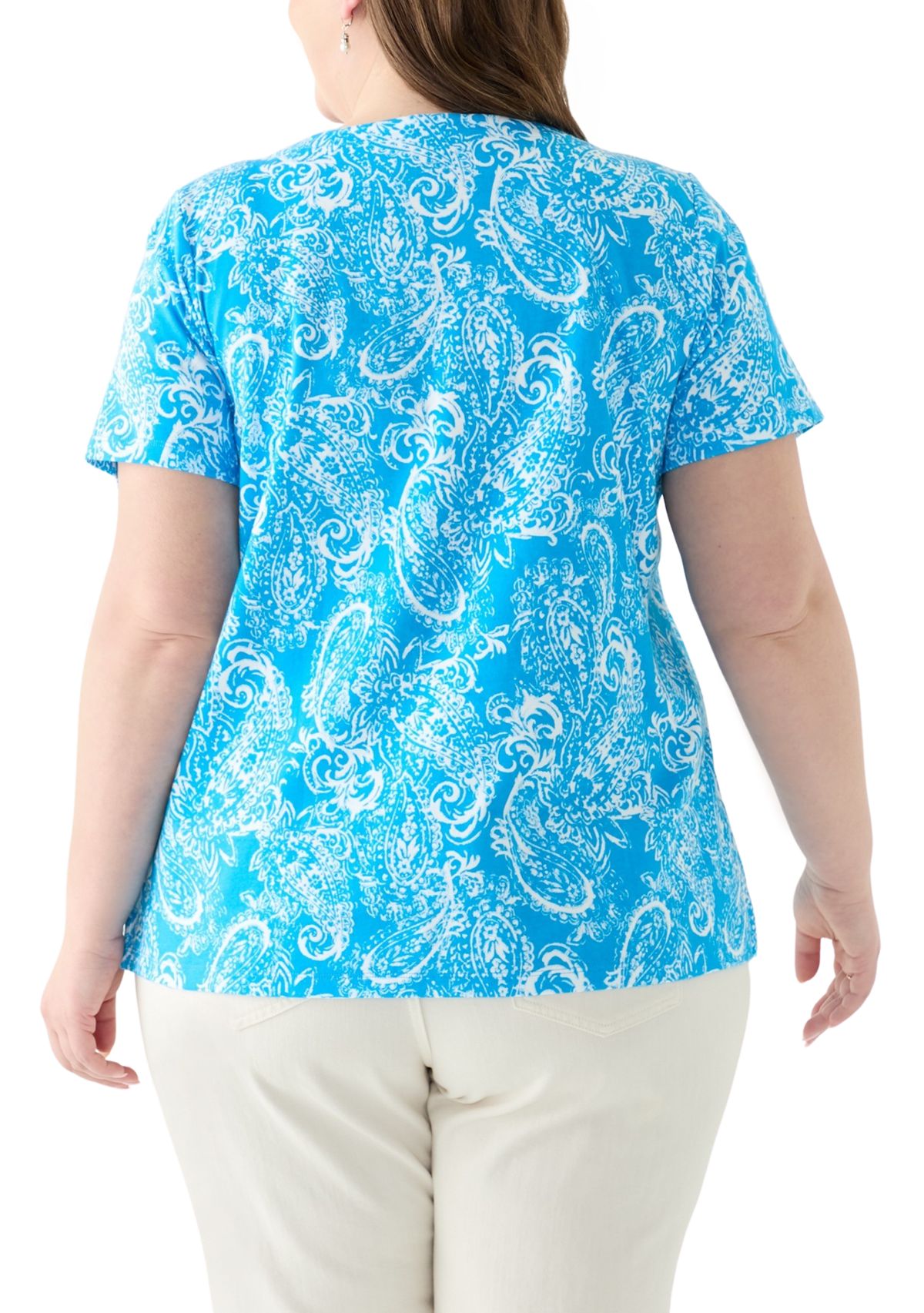 Plus Size Split Neck Printed Top