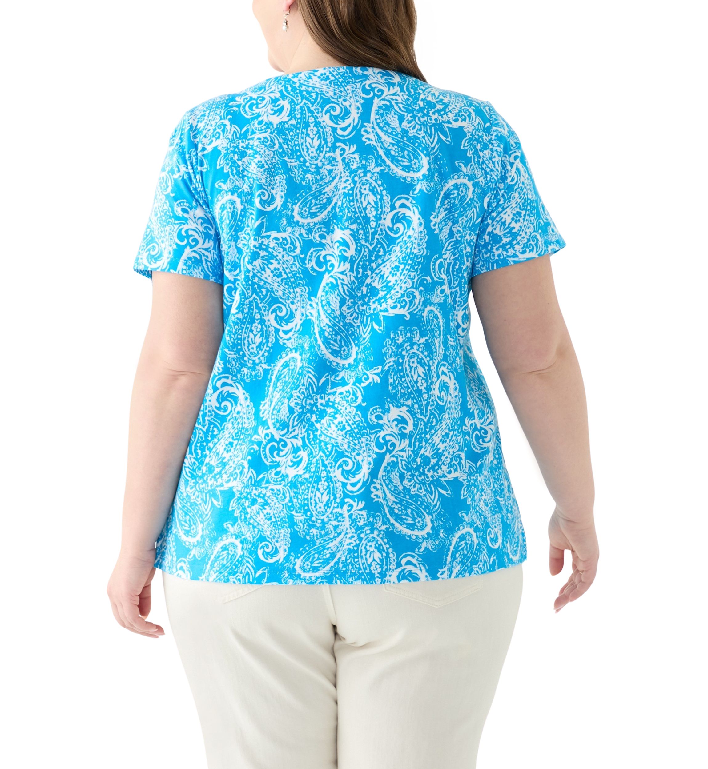 Plus Size Split Neck Printed Top