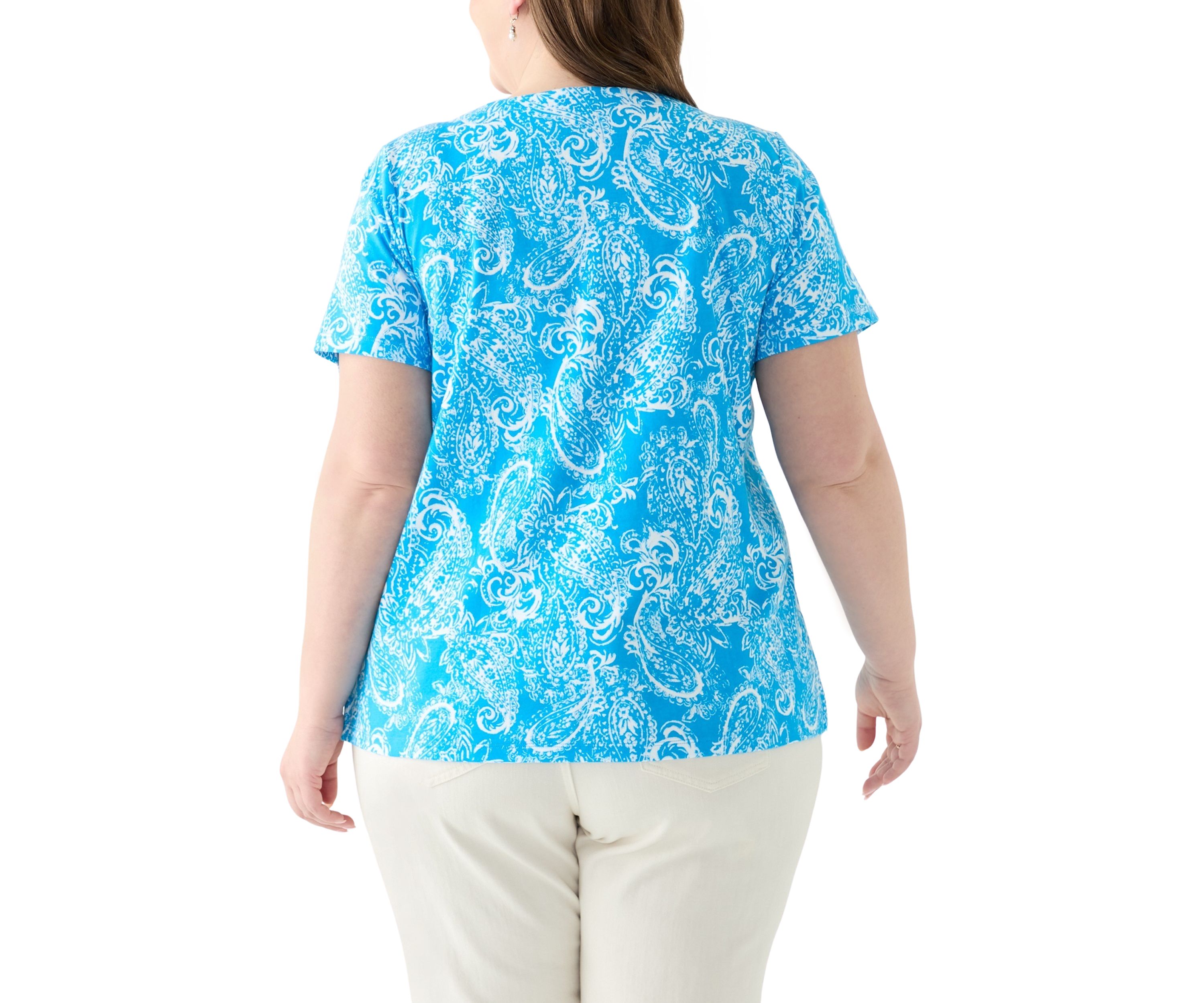 Plus Size Split Neck Printed Top