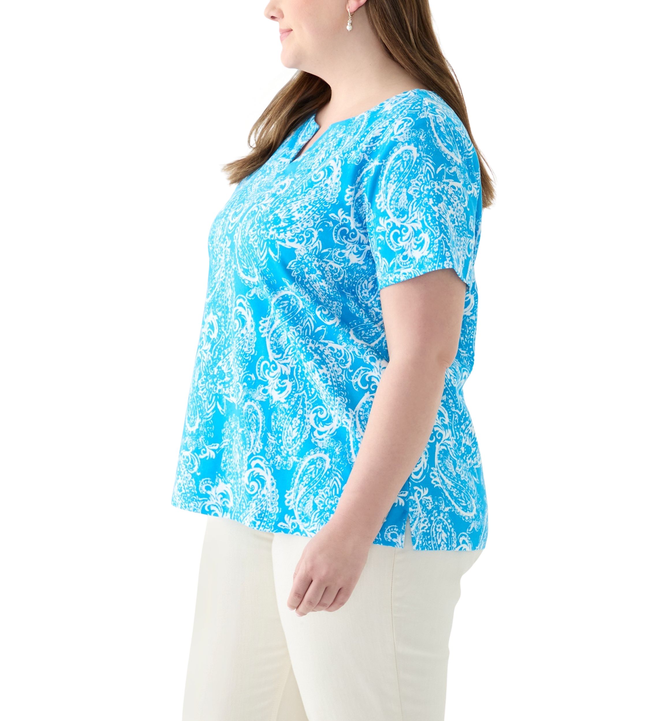 Plus Size Split Neck Printed Top