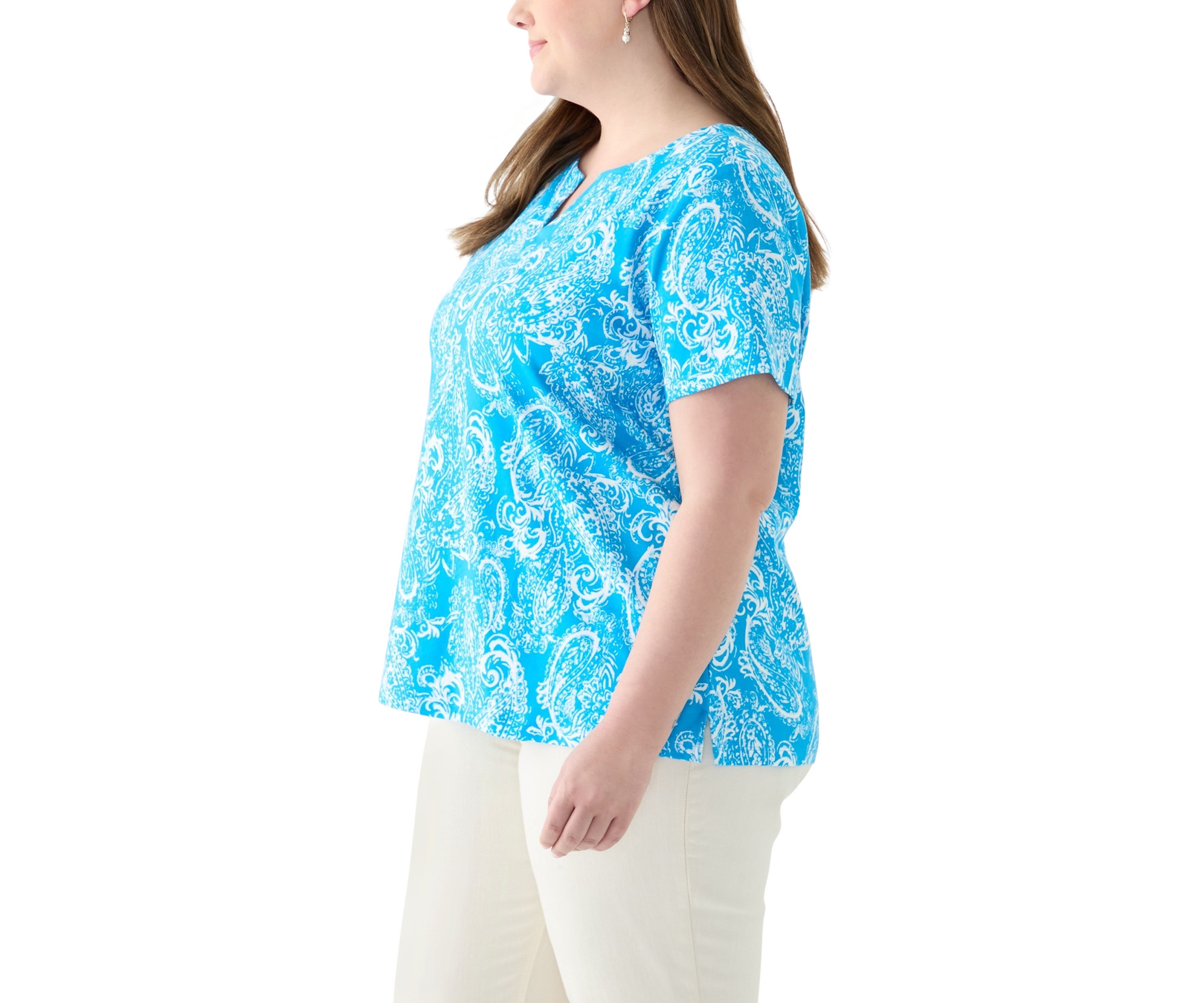 Plus Size Split Neck Printed Top