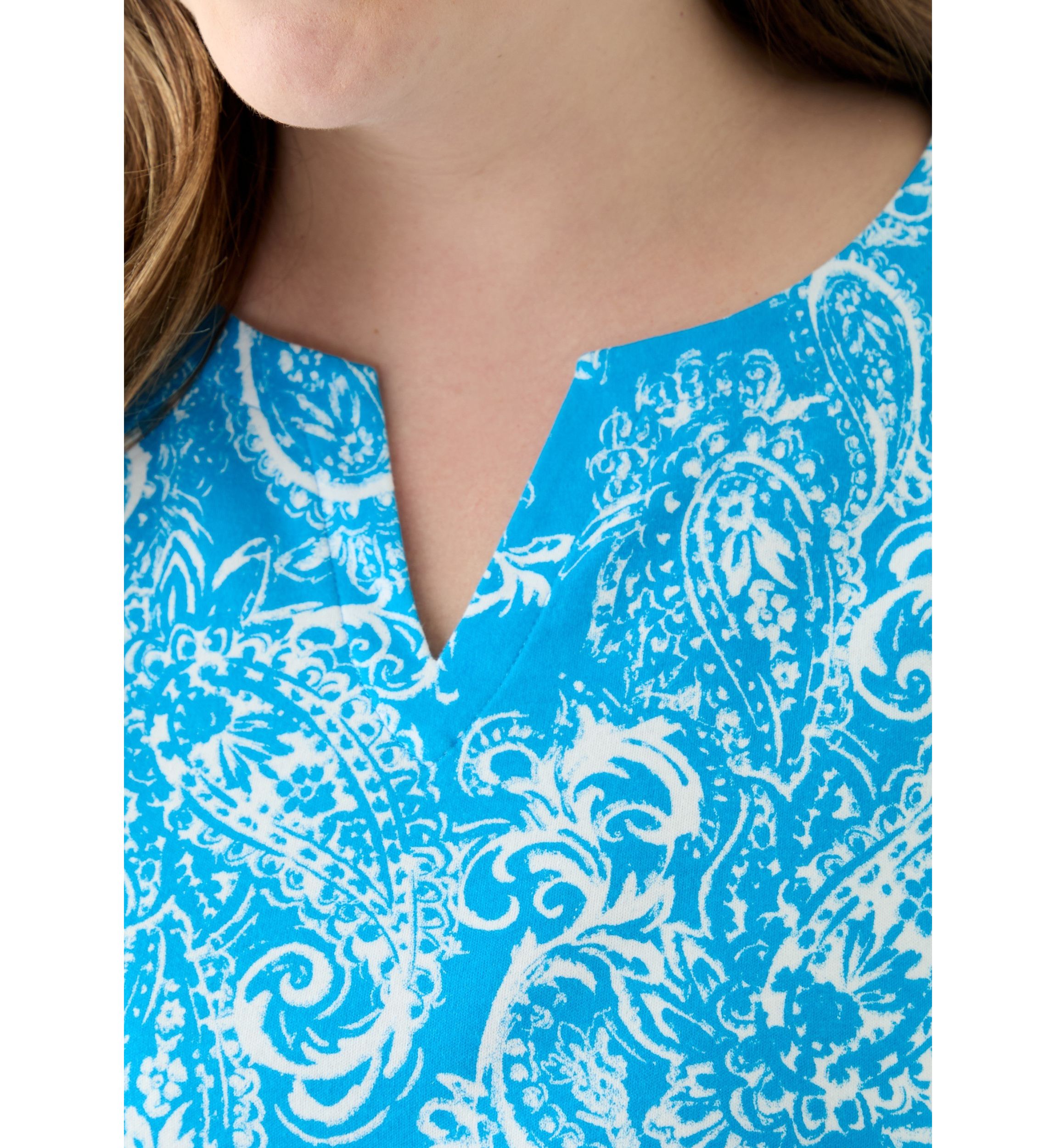 Plus Size Split Neck Printed Top