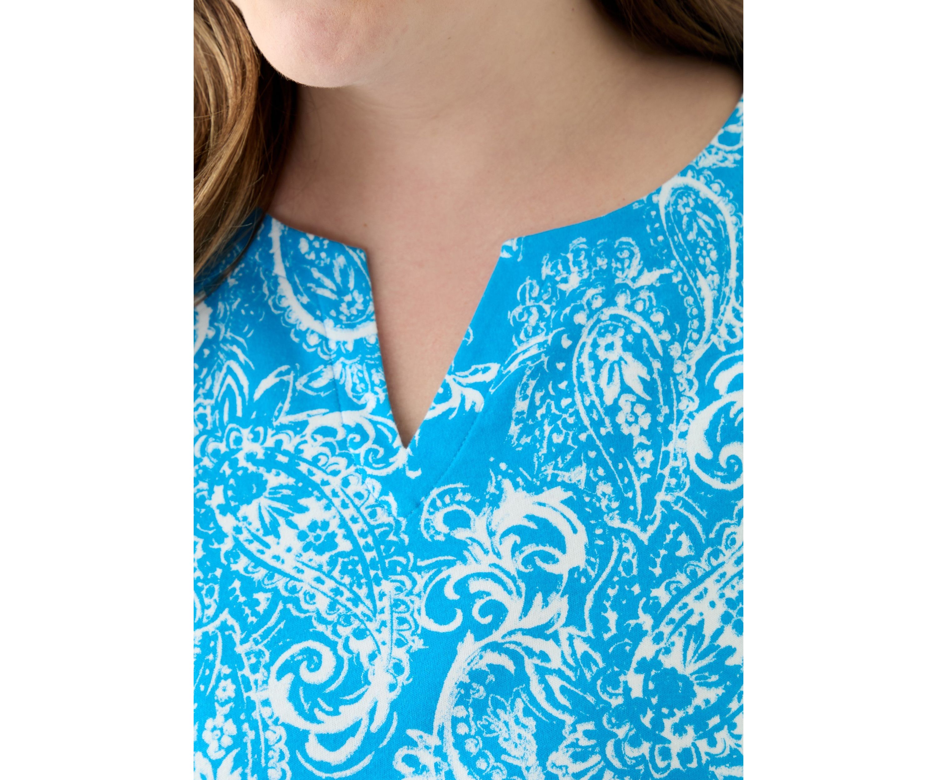 Plus Size Split Neck Printed Top
