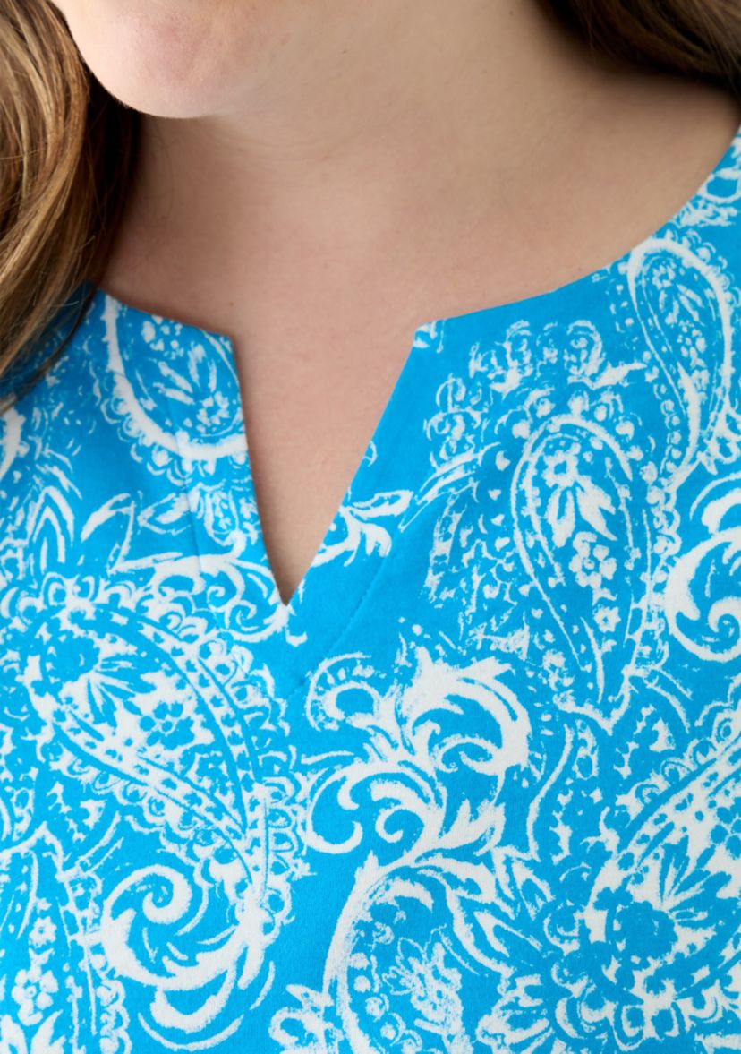 Plus Size Split Neck Printed Top