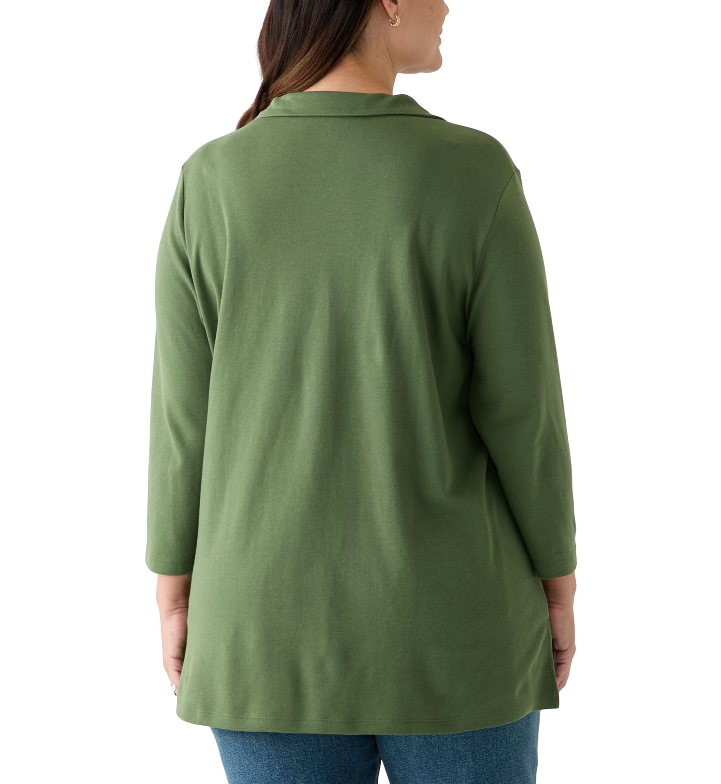 Plus Size 3/4 Sleeve Polo Tunic Shirt