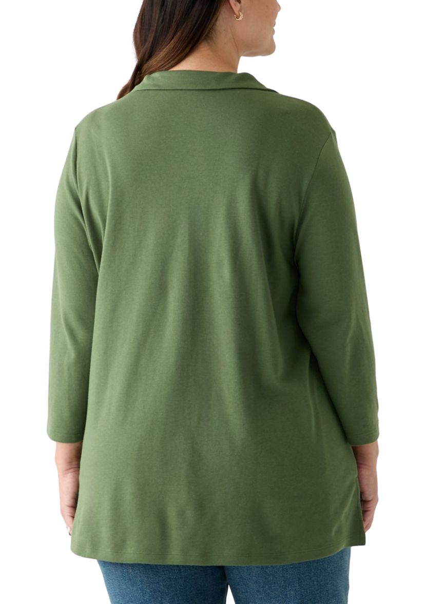 Plus Size 3/4 Sleeve Polo Tunic Shirt