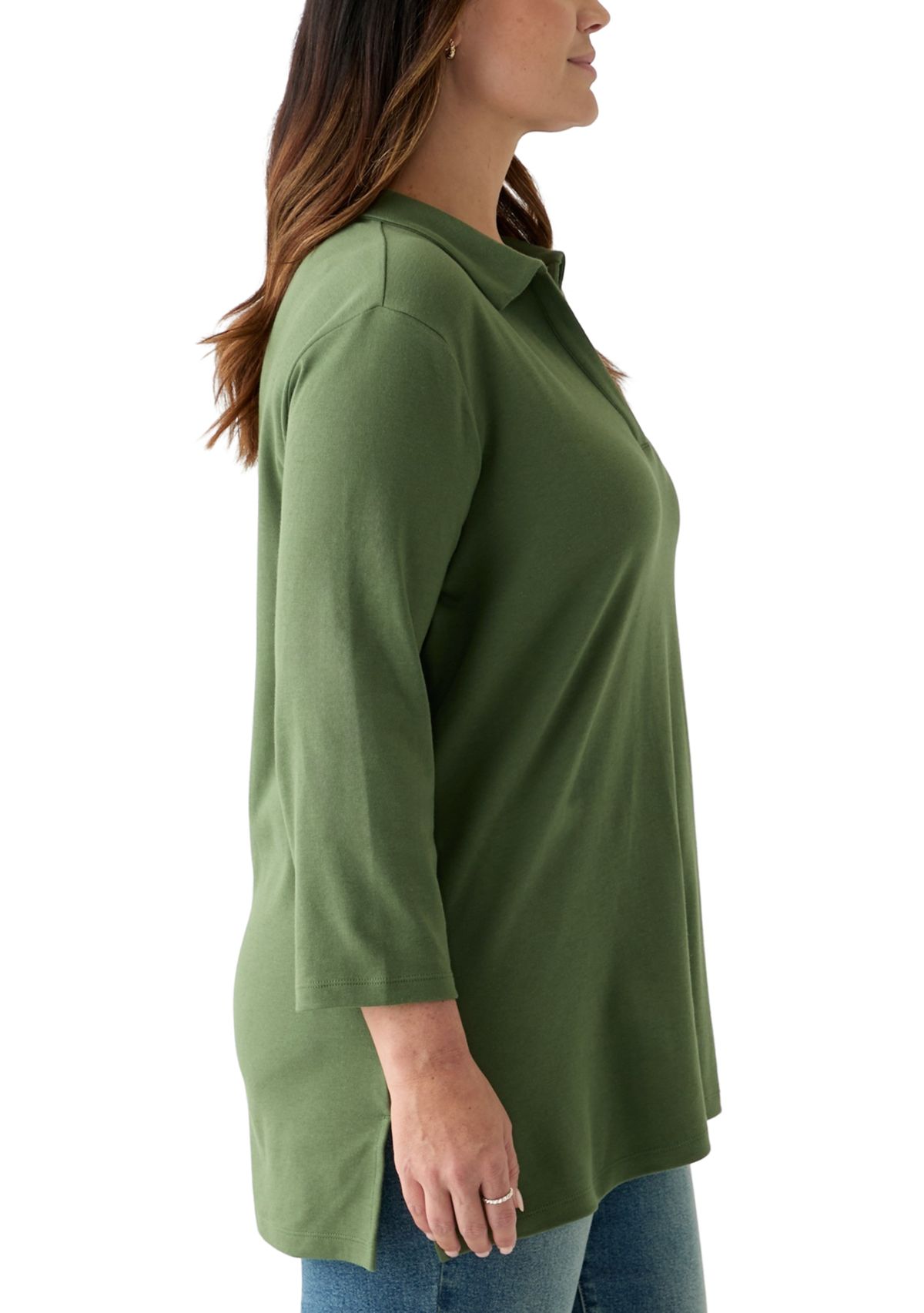 Plus Size 3/4 Sleeve Polo Tunic Shirt