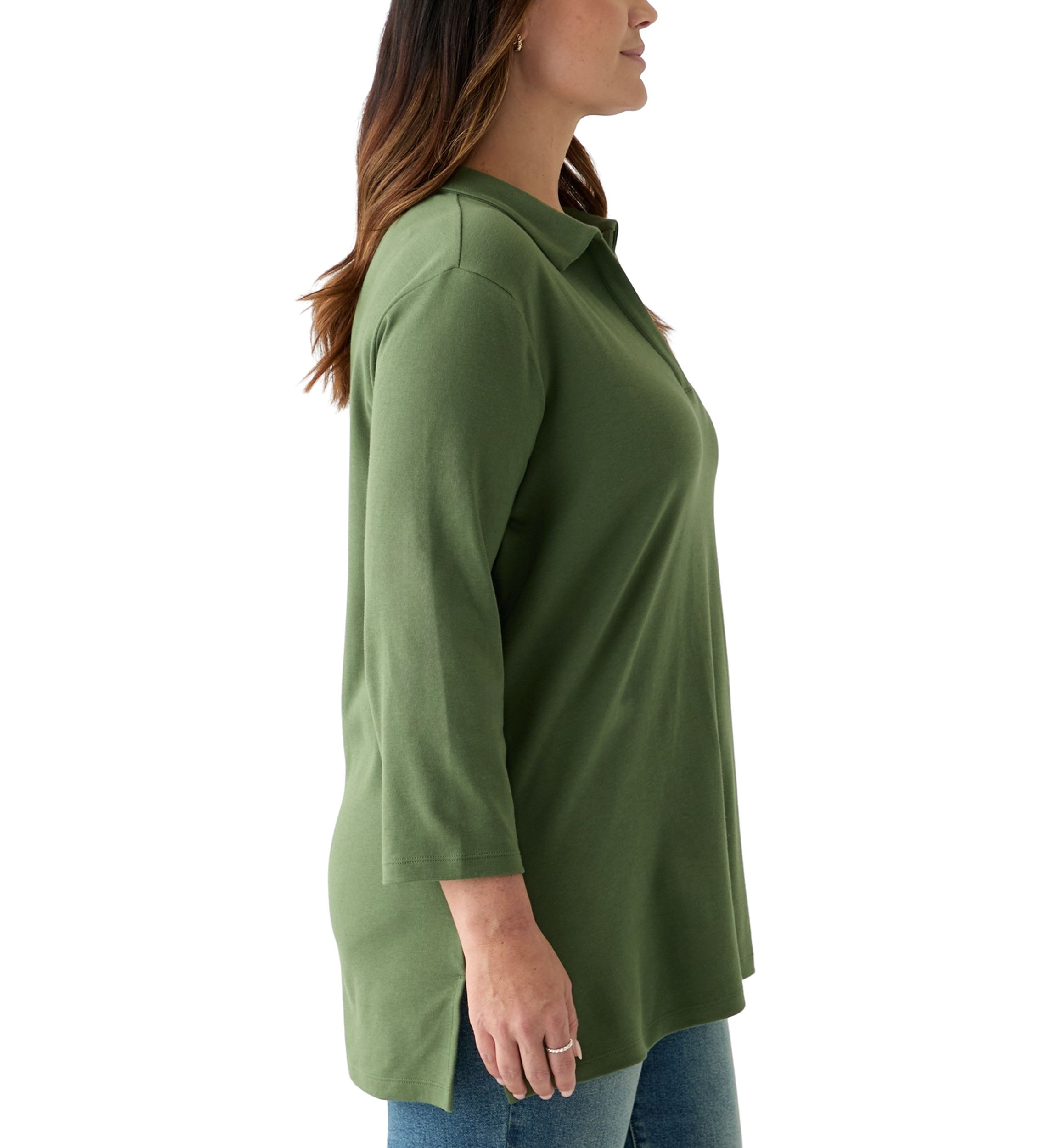 Plus Size 3/4 Sleeve Polo Tunic Shirt
