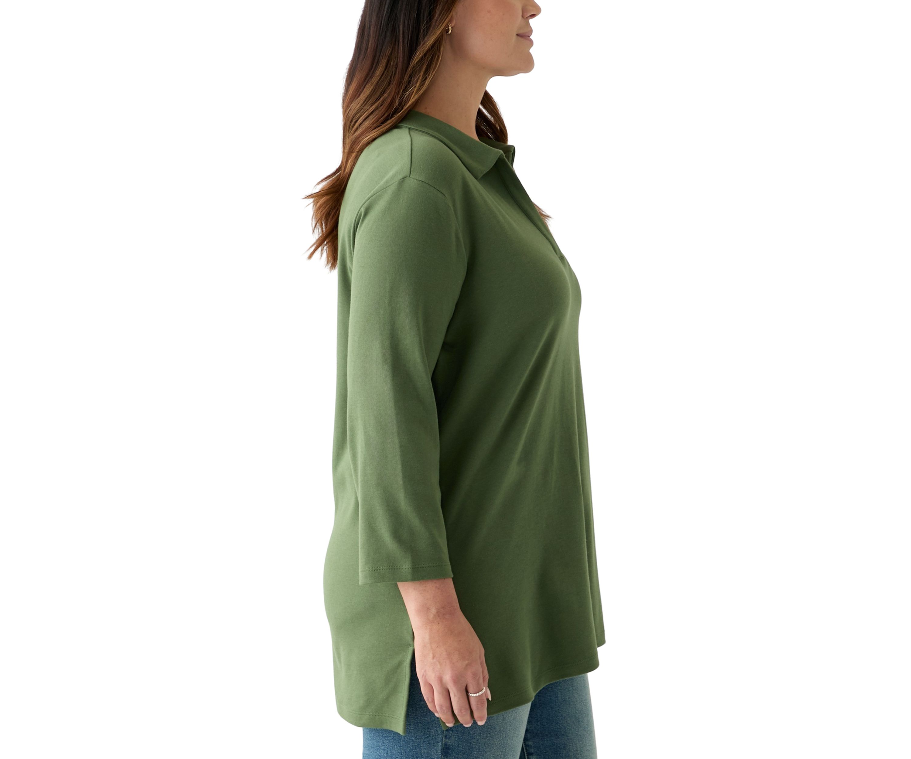 Plus Size 3/4 Sleeve Polo Tunic Shirt
