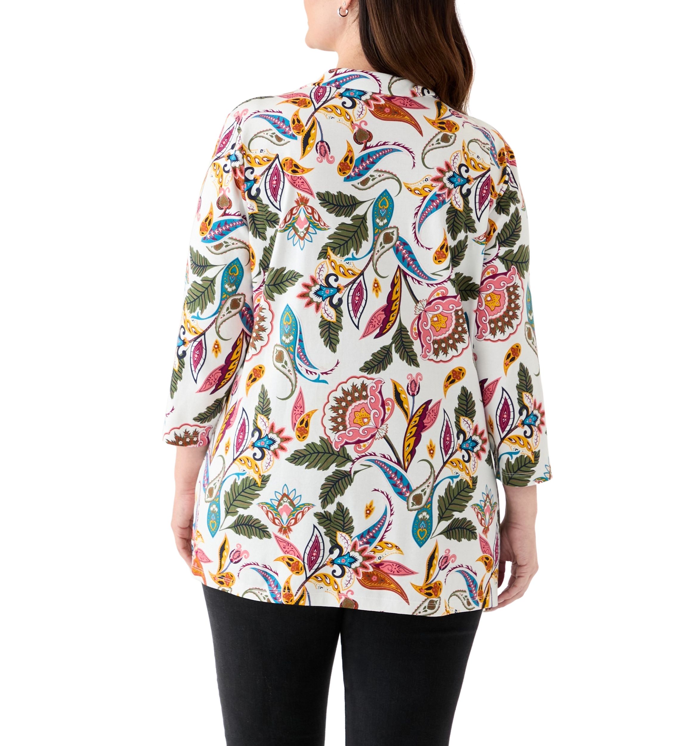 Plus Size Three-Quarter Sleeve Tunic Printed Shirt