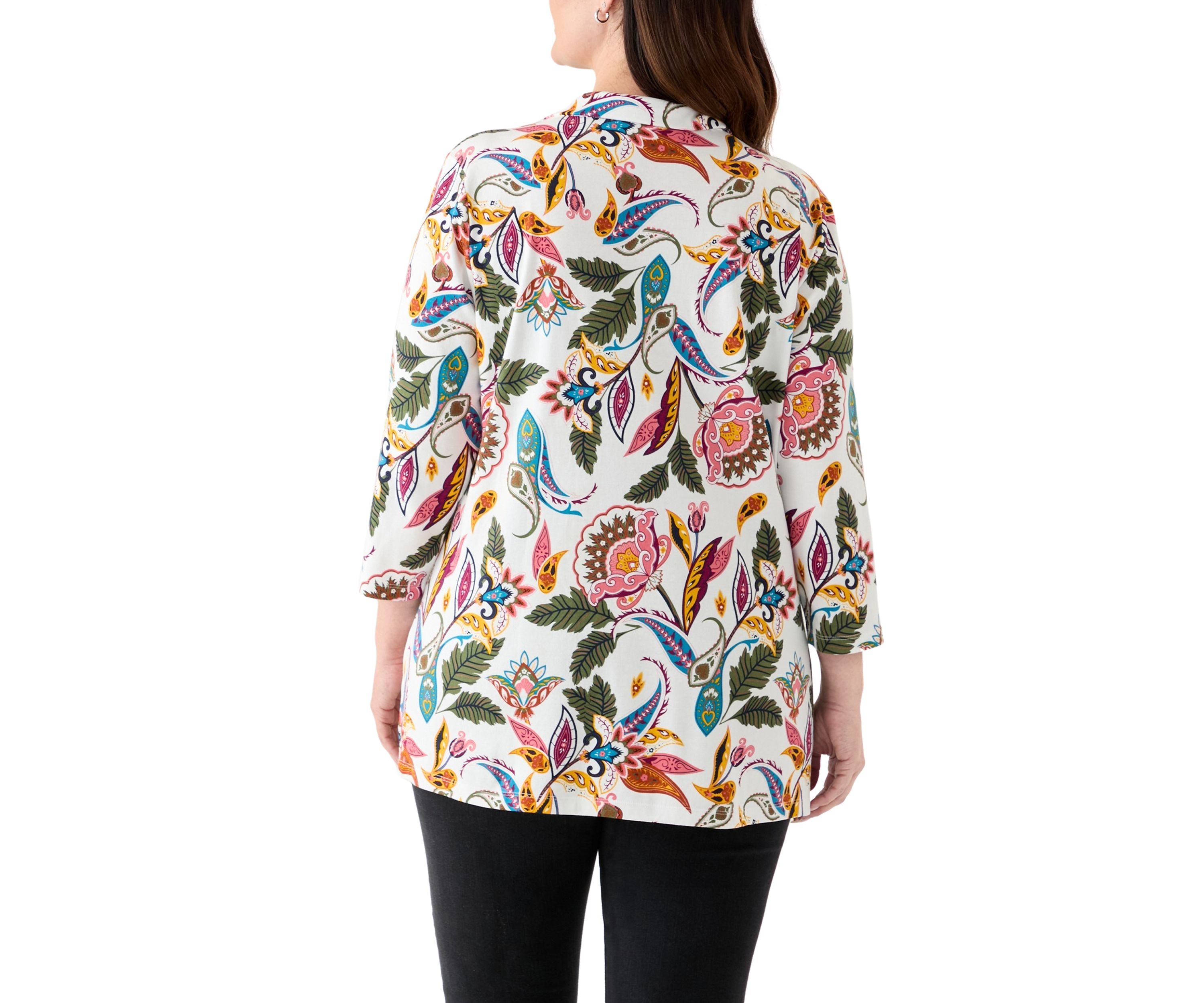 Plus Size Three-Quarter Sleeve Tunic Printed Shirt