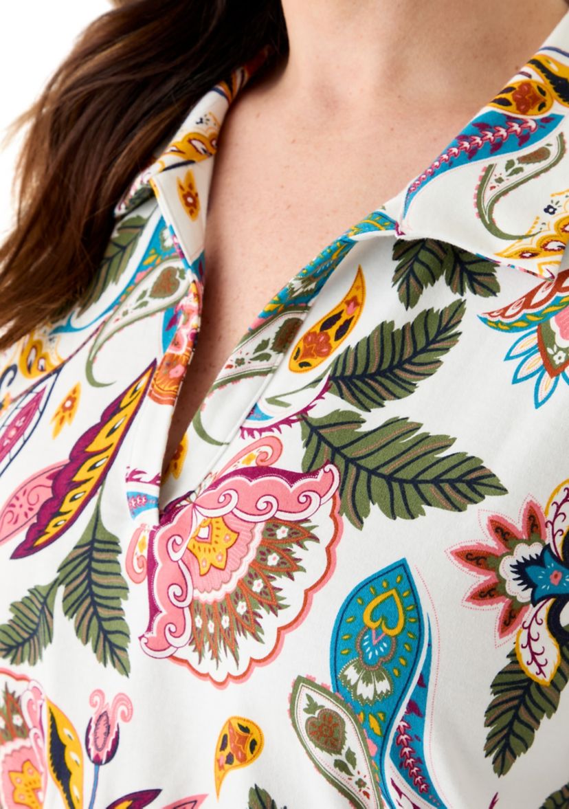 Plus Size Three-Quarter Sleeve Tunic Printed Shirt