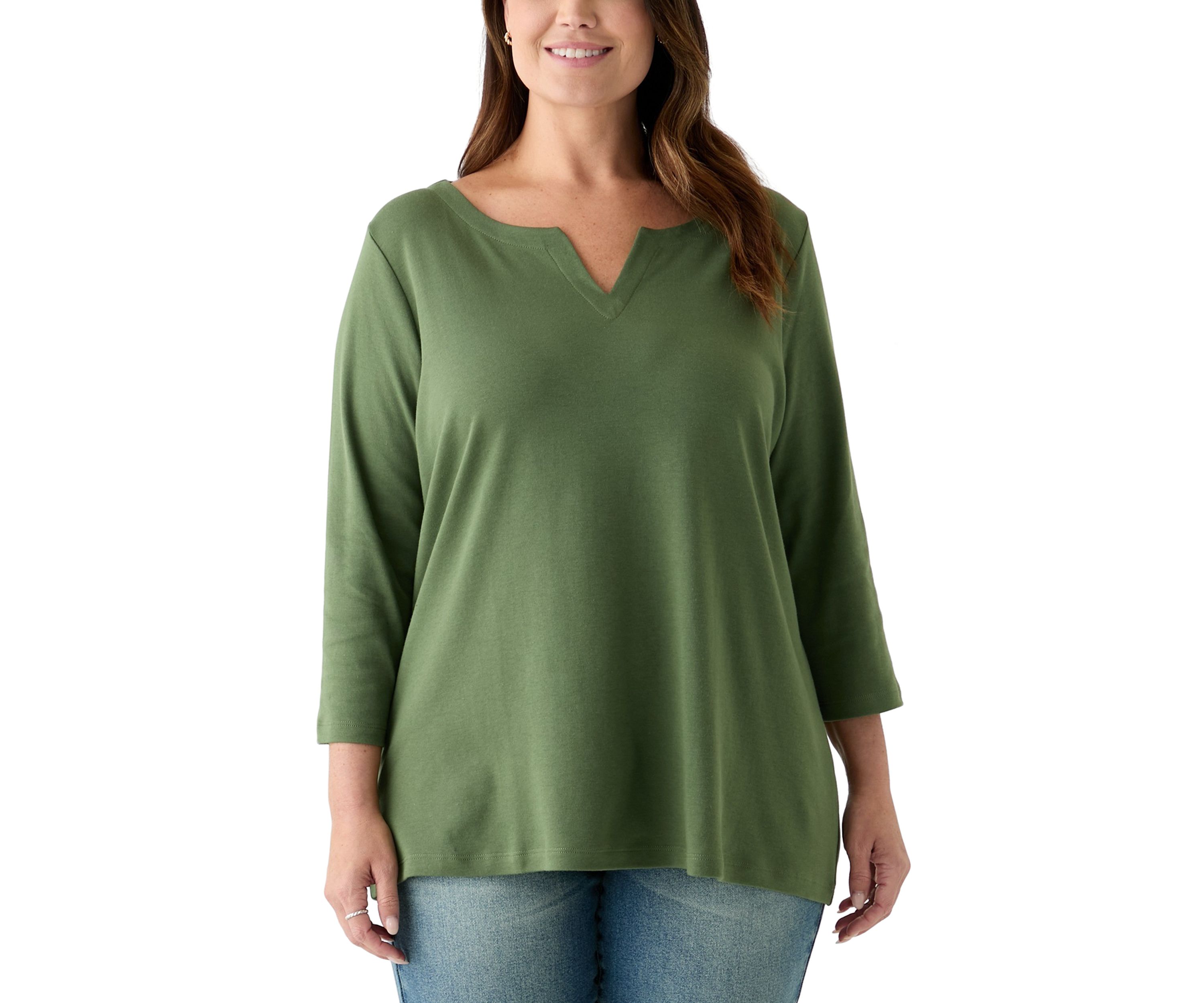 Plus Size 3/4 Sleeve Split Neck Top