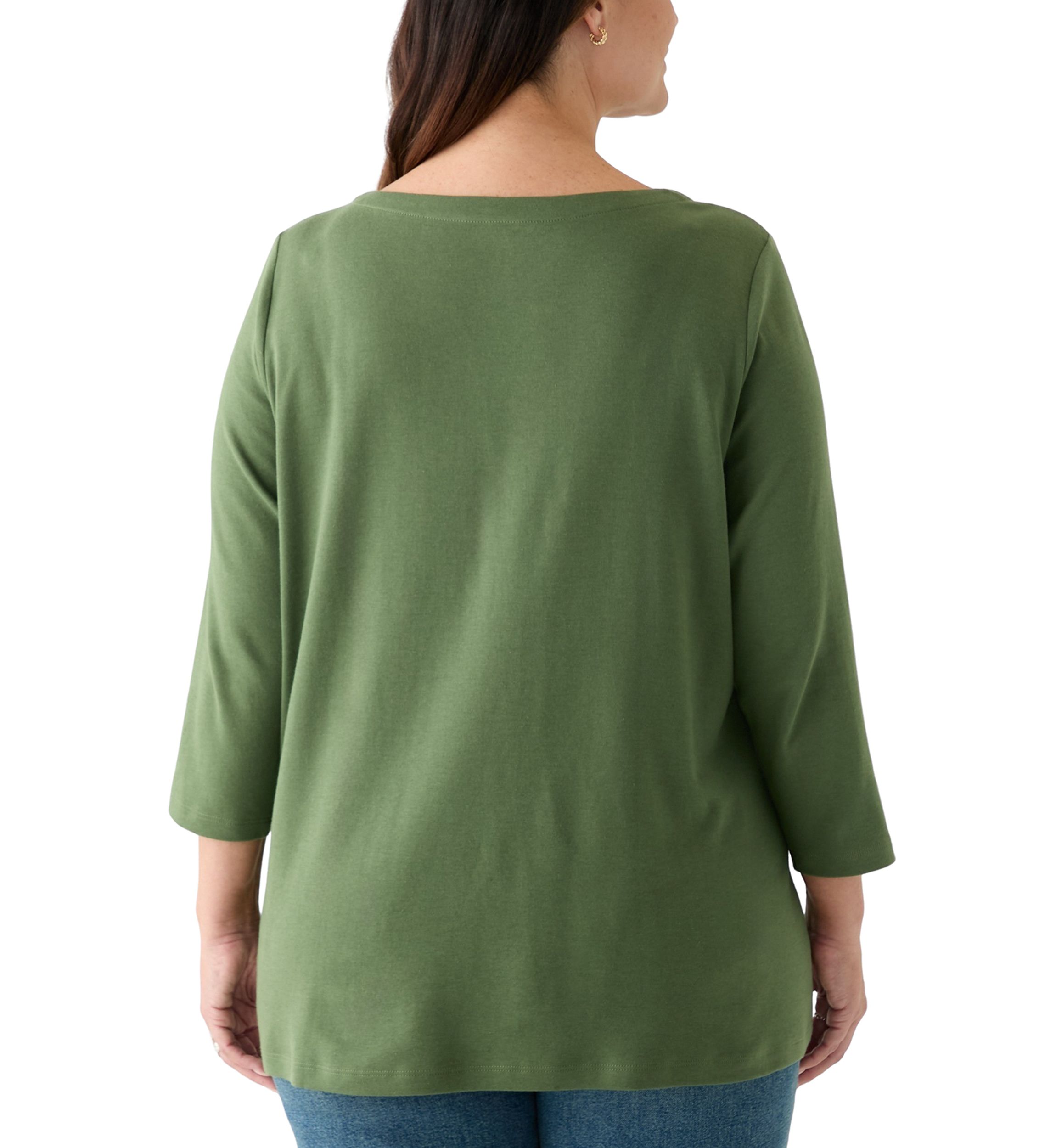 Plus Size 3/4 Sleeve Split Neck Top