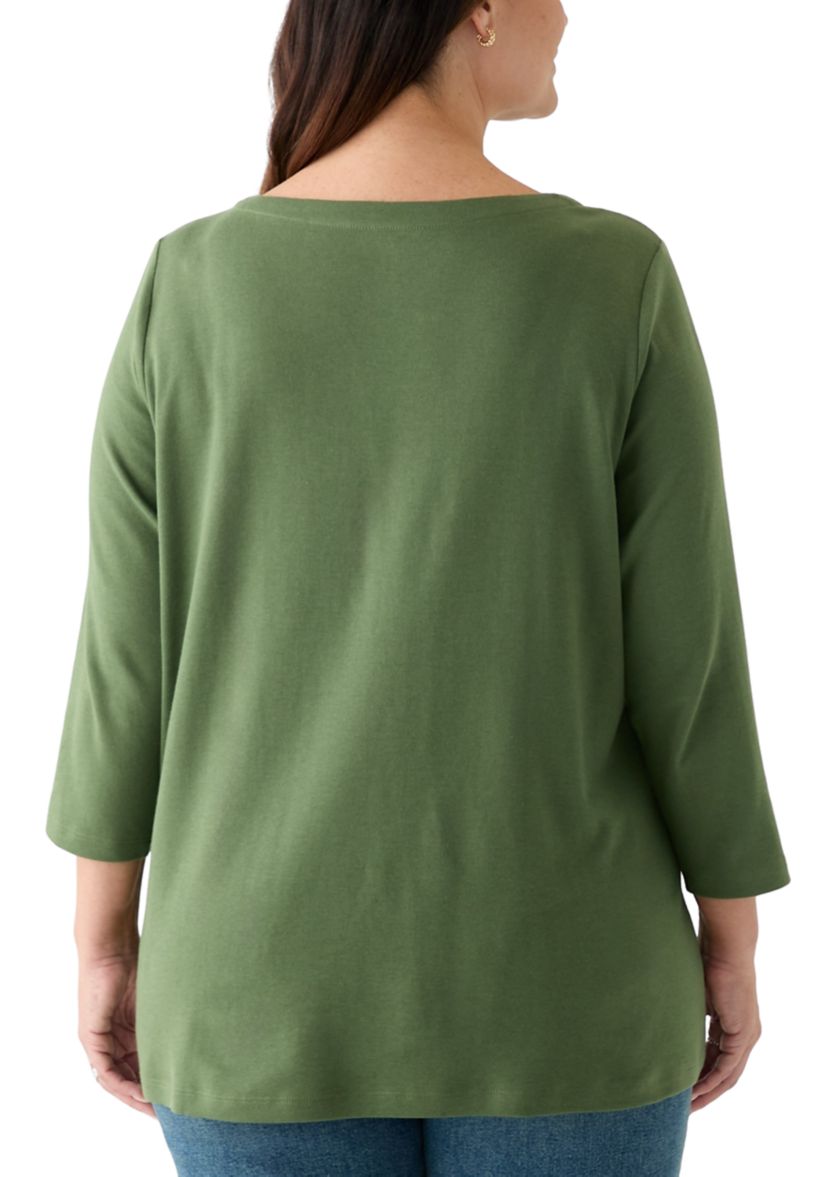 Plus Size 3/4 Sleeve Split Neck Top